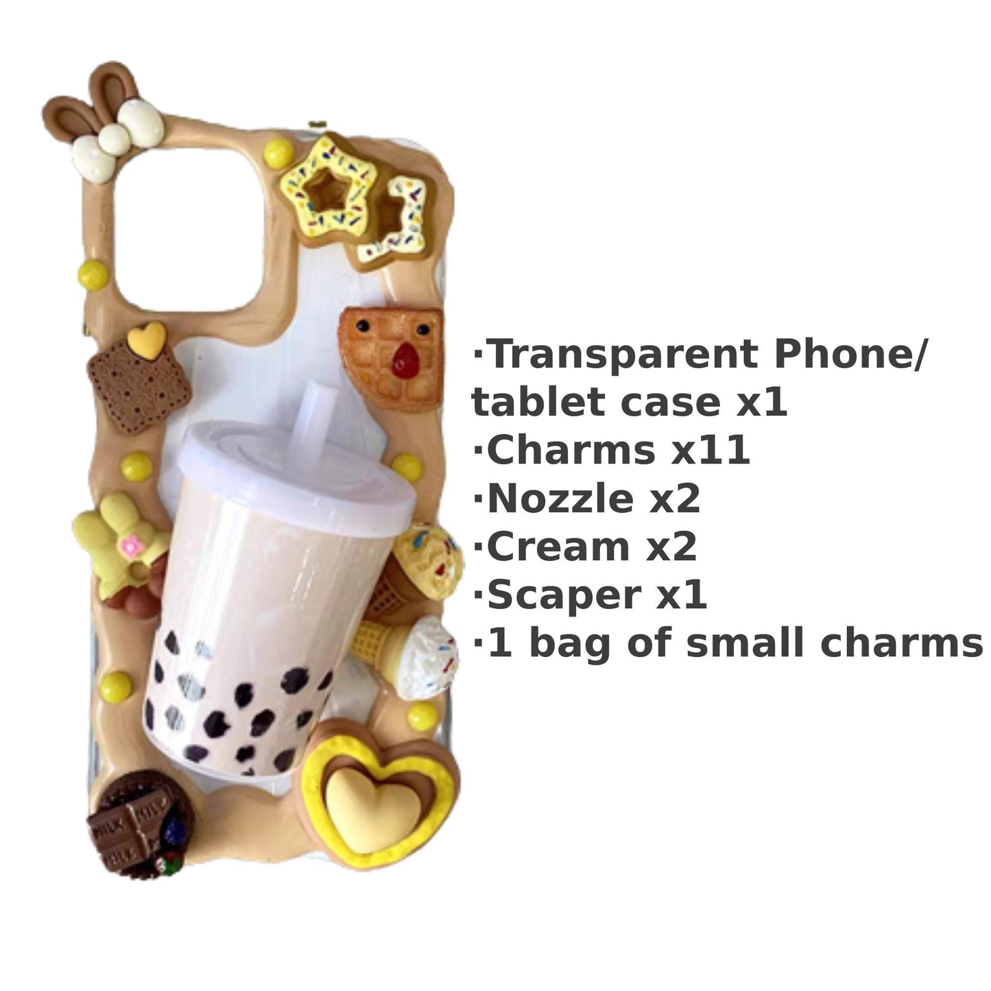 Decoden Custom Phone Case DIY Craft Kit | Bubble Tea Drink Cookies Biscuits Ice Cream Charms | Samsung Android iPhone