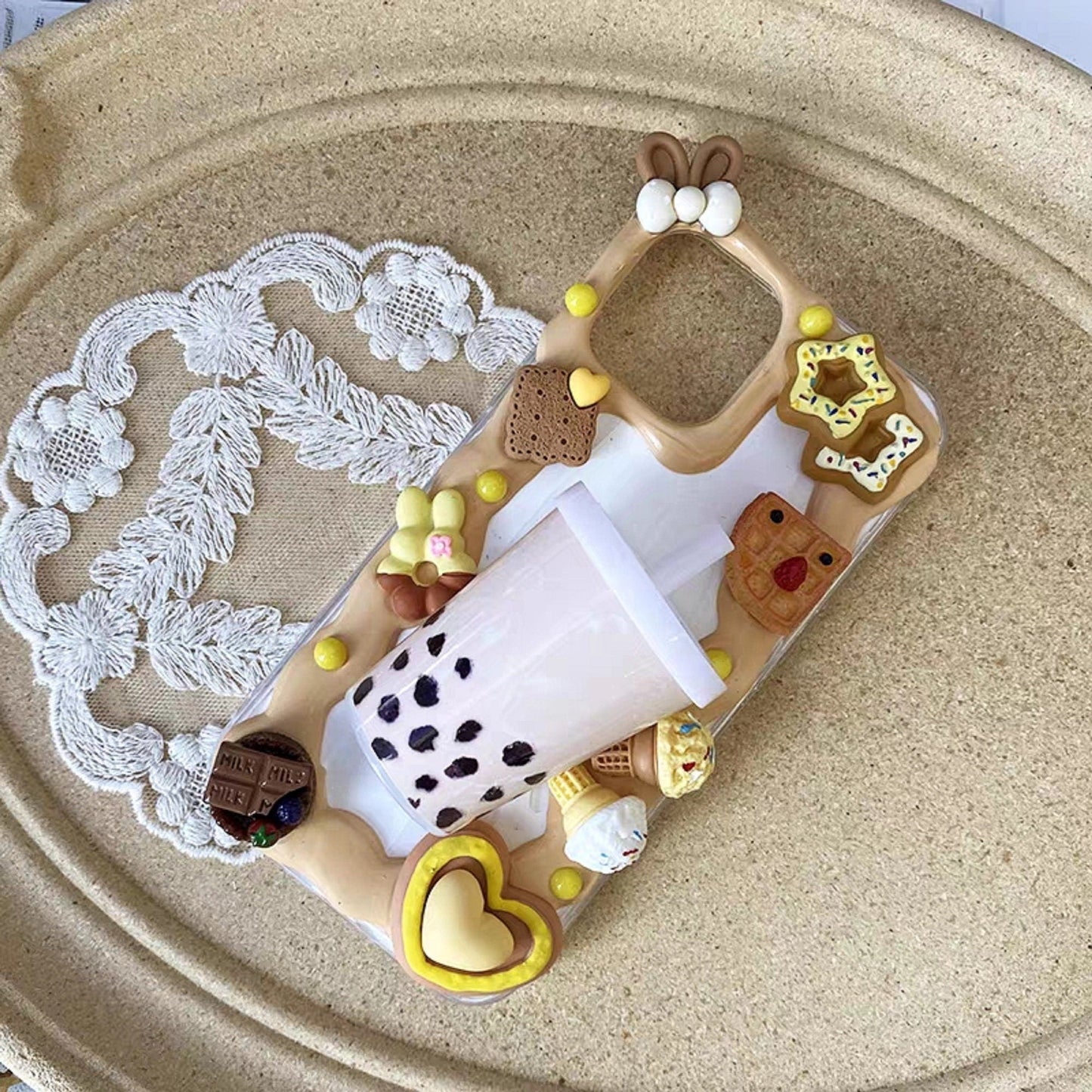 Decoden Custom Phone Case DIY Craft Kit | Bubble Tea Drink Cookies Biscuits Ice Cream Charms | Samsung Android iPhone