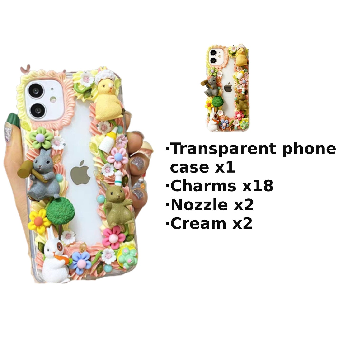 Decoden Custom Phone Case DIY Craft Kit | Bunny Rabbits Chef Flower Crown Hammer Carrot Charms | Samsung Android iPhone