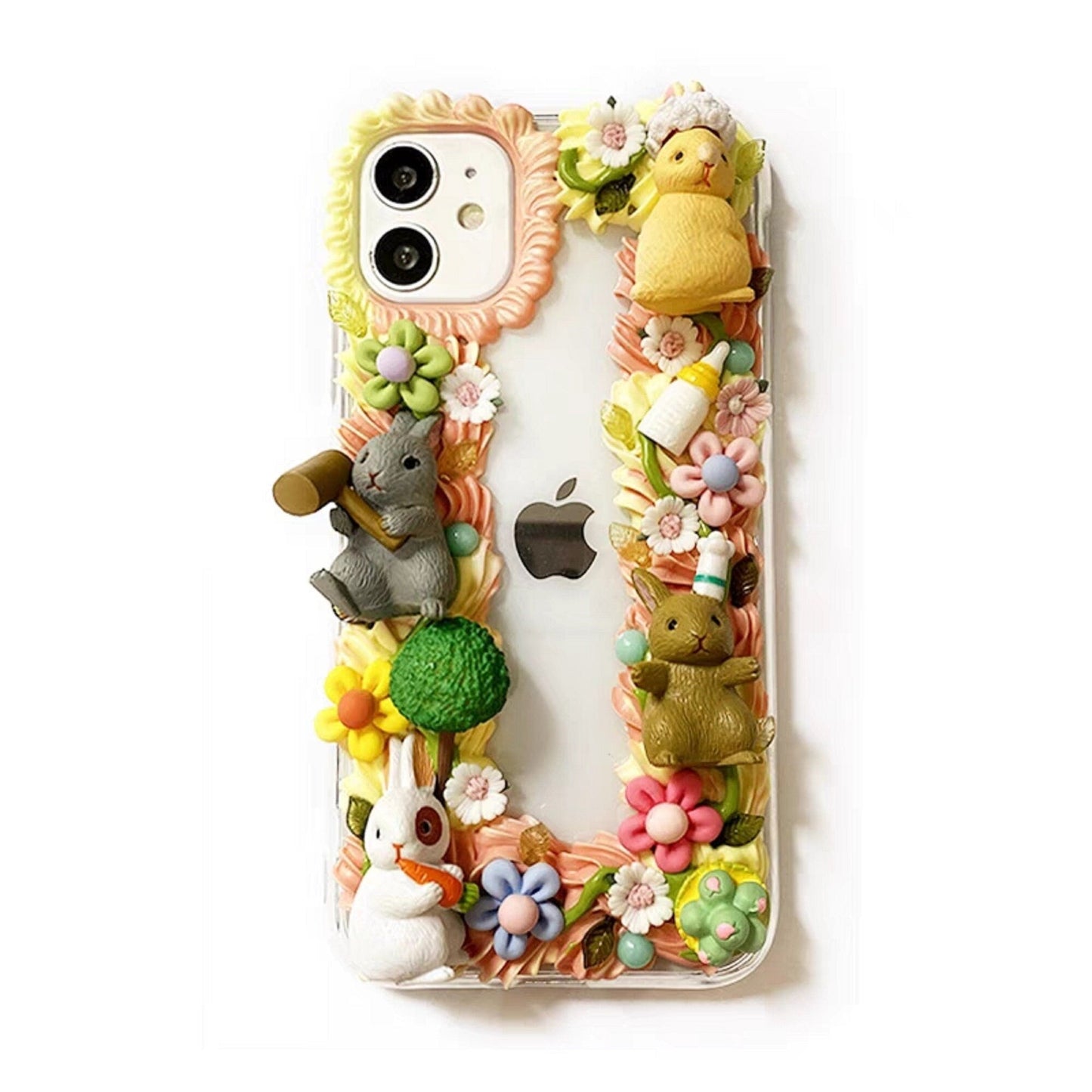 Decoden Custom Phone Case DIY Craft Kit | Bunny Rabbits Chef Flower Crown Hammer Carrot Charms | Samsung Android iPhone