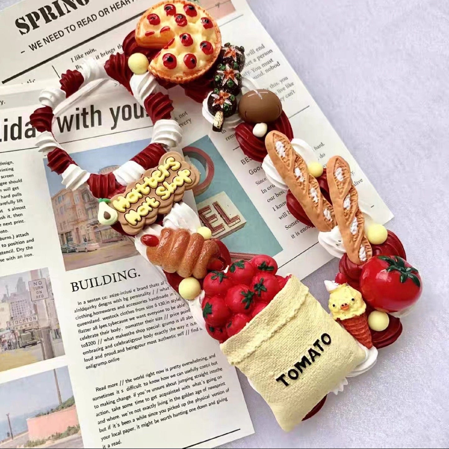 Decoden Custom Phone Case DIY Craft Kit | Food Bread Pizza Tomatoes Wrapped Hot Dog Mushrooms Charms | Samsung Android