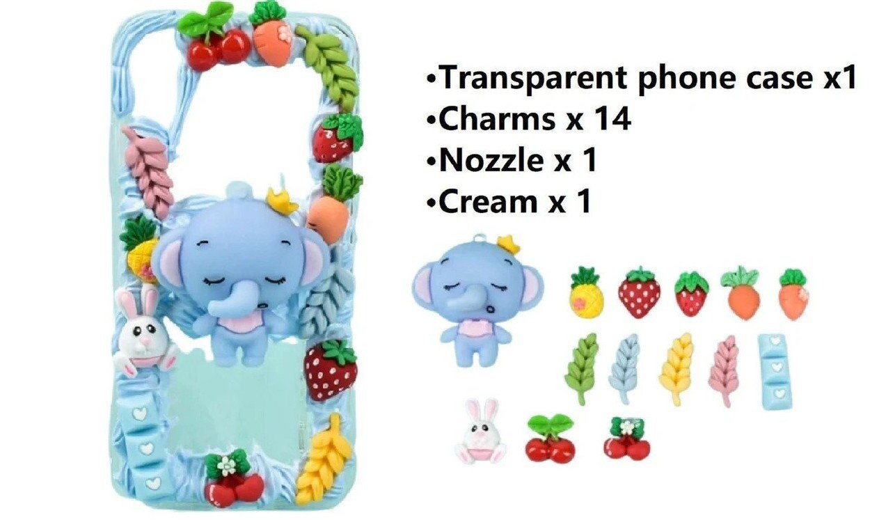 Decoden Custom Phone Case DIY Craft Kit | Kawaii Baby Elephant Fruits Pineapple Cherry Strawberry Charms | Samsung