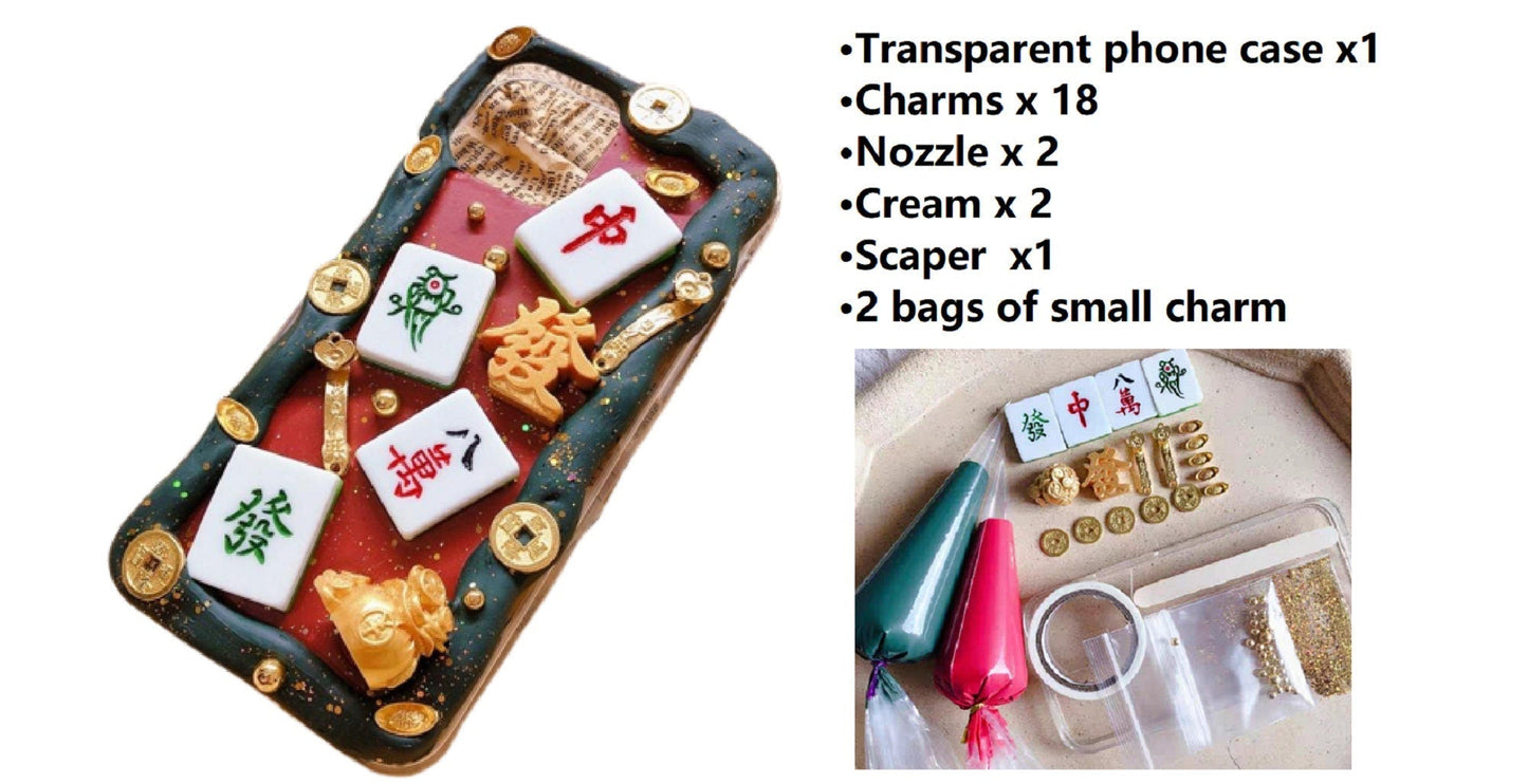 Decoden Custom Phone Case DIY Craft Kit | Mahjong Tiles Chinese Good Luck Feng Shui Coins Charms | Samsung Android