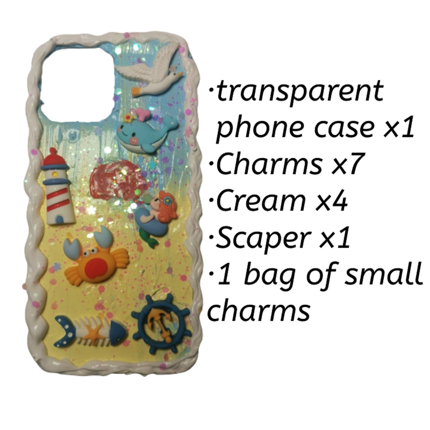 Decoden Custom Phone Case DIY Craft Kit | Ocean Life Lighthouse Crab Mermaid Whale Seagull Fish Ship Wheel Anchor