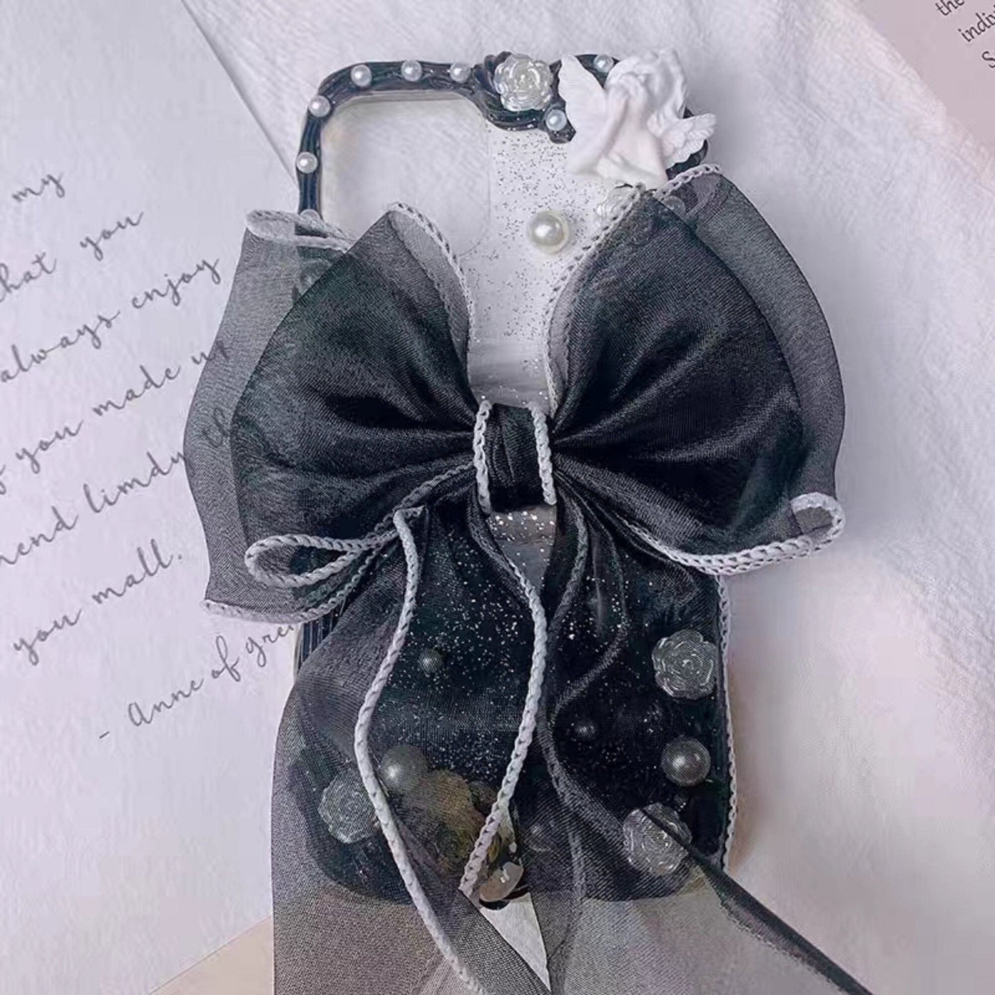 Decoden Custom Phone Case DIY Craft Kits | Big Red Black Bow Fortune Lucky Cat Flowers Pearls Charms | Samsung Android