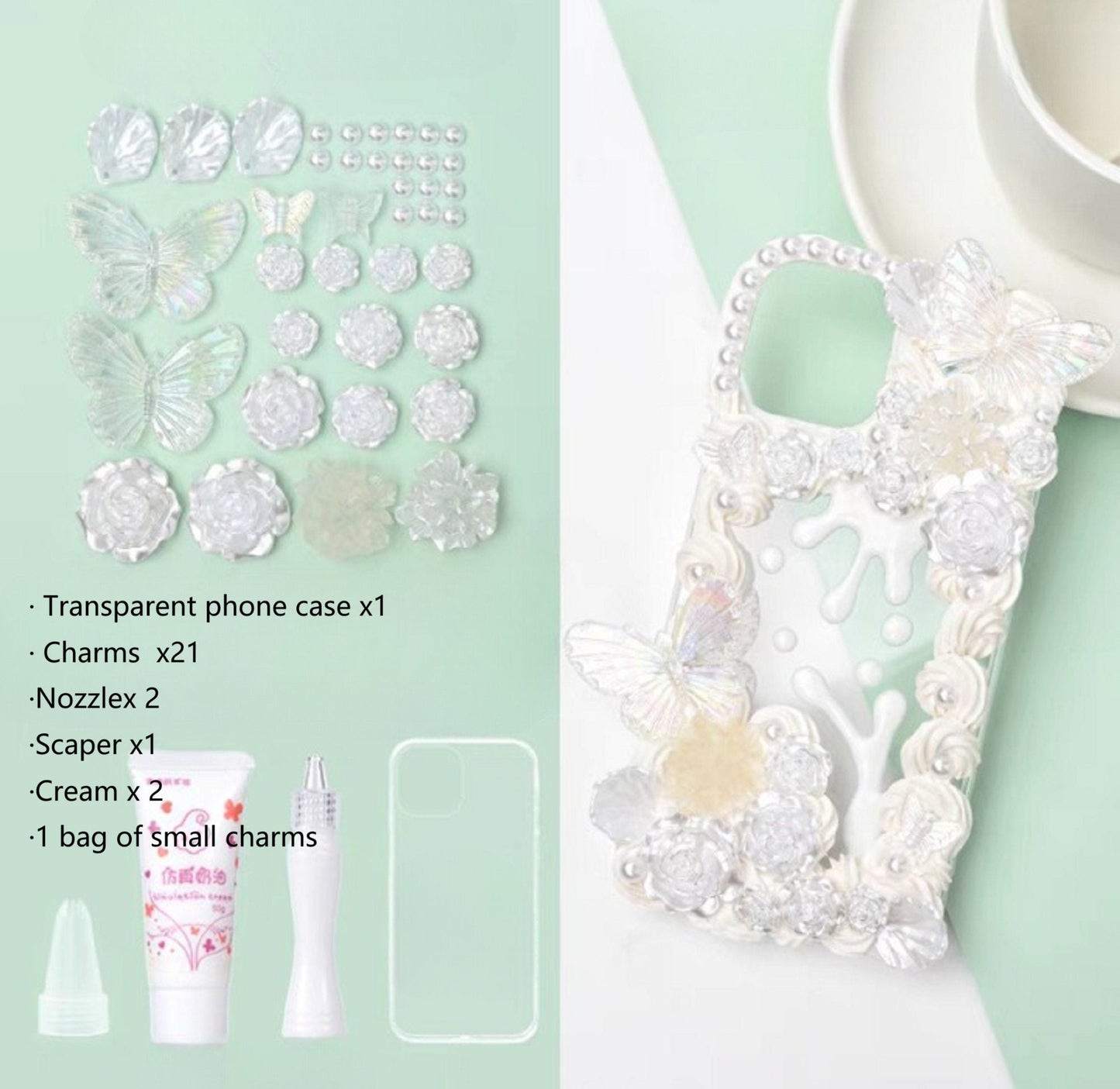 Decoden Custom Phone Case DIY Craft Kits | Black White Red Roses Butterflies Frame Pearl Bow Star Charms | Samsung