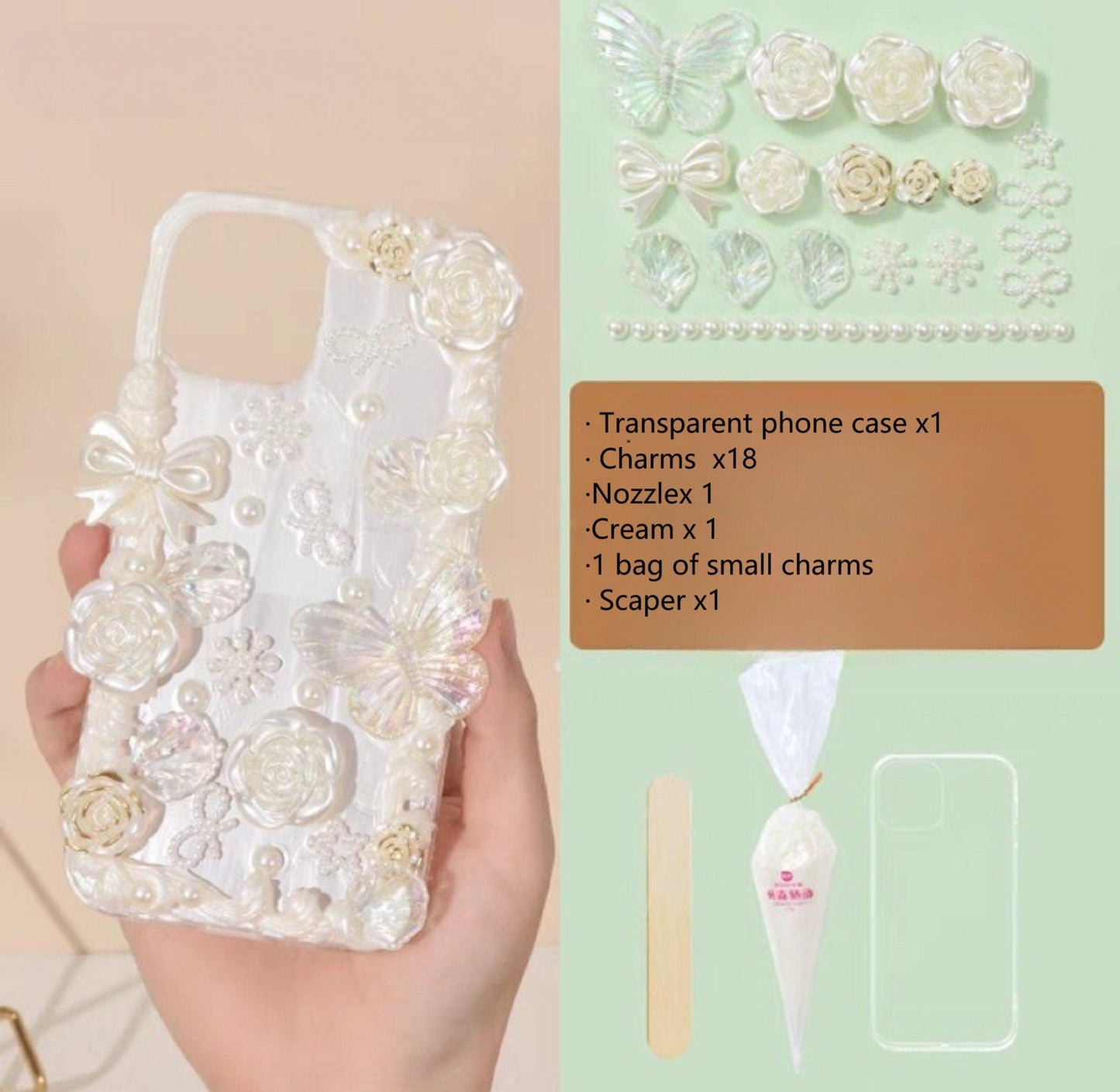 Decoden Custom Phone Case DIY Craft Kits | Black White Red Roses Butterflies Frame Pearl Bow Star Charms | Samsung