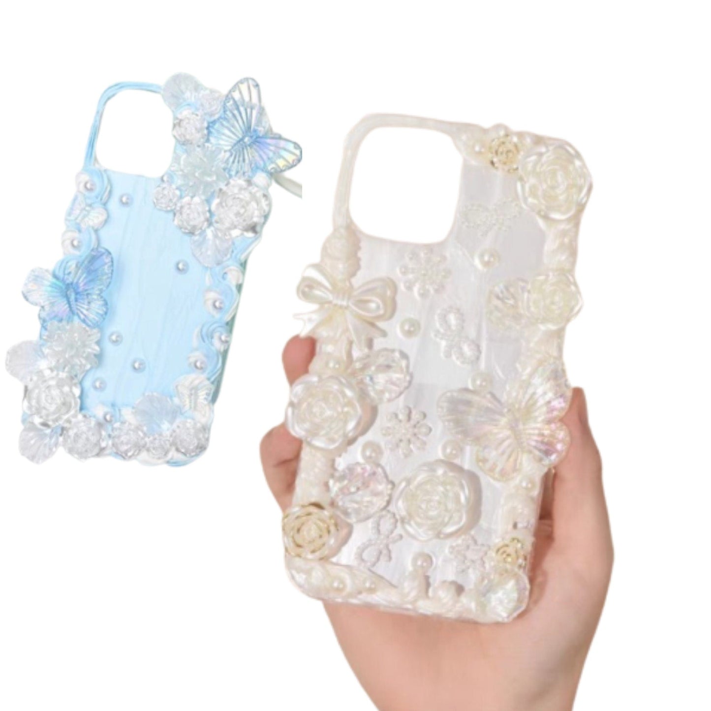 Decoden Custom Phone Case DIY Craft Kits | Black White Red Roses Butterflies Frame Pearl Bow Star Charms | Samsung