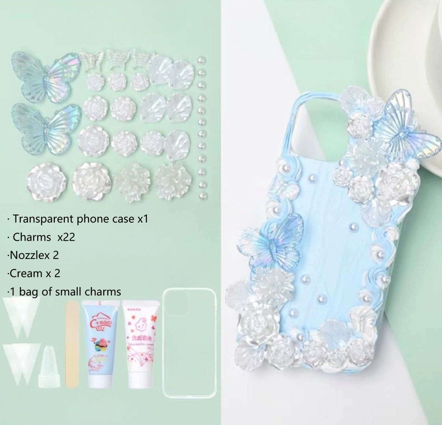Decoden Custom Phone Case DIY Craft Kits | Black White Red Roses Butterflies Frame Pearl Bow Star Charms | Samsung