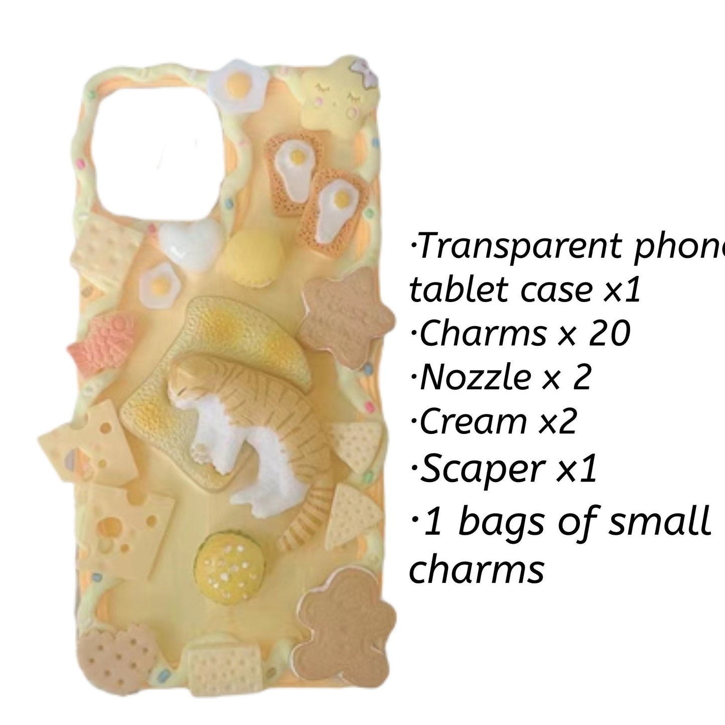 Decoden Custom Phone Case DIY Craft Kits | Cat Sleeping On Toast Cookies Crackers Food Charms | Samsung Android iPhone