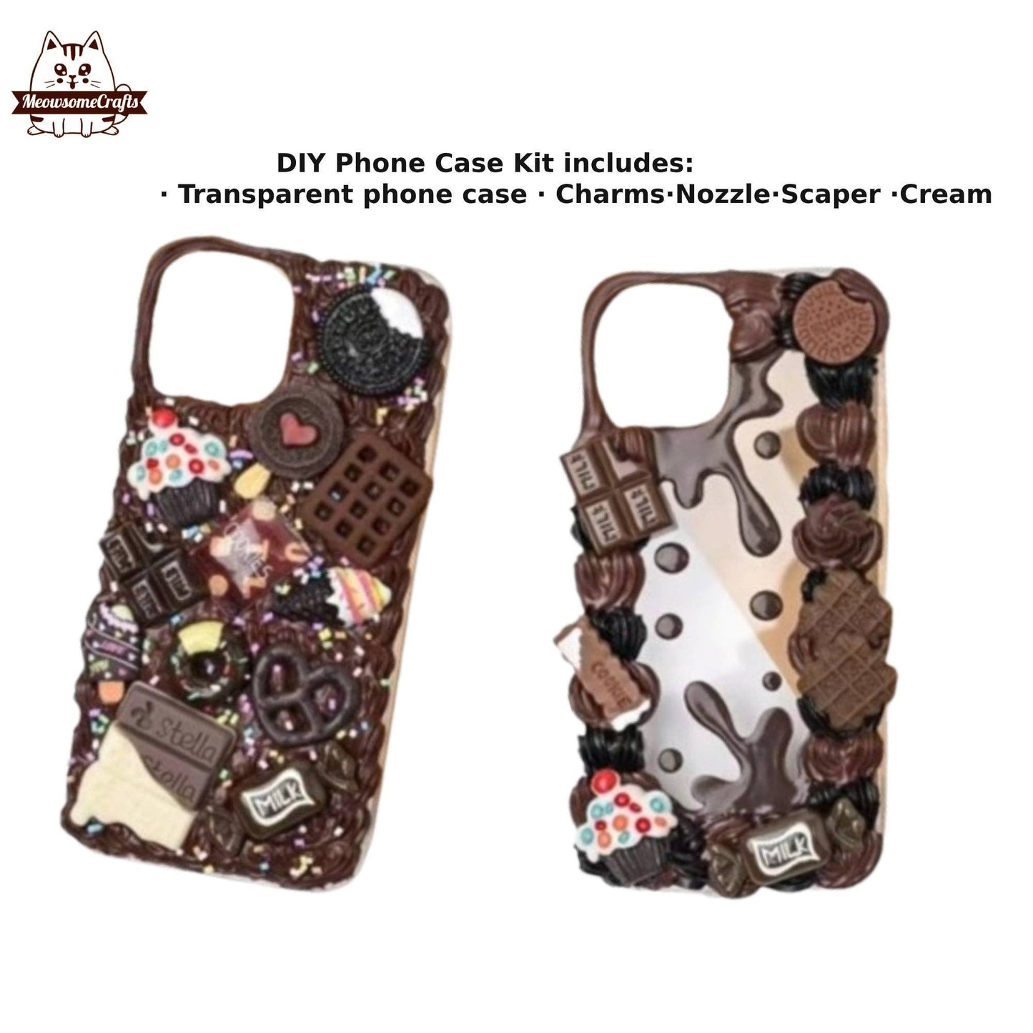 Decoden Custom Phone Case DIY Craft Kits | Chocolate Bar Candy Cupcake Ice Cream Charms | Samsung Android iPhone Cases