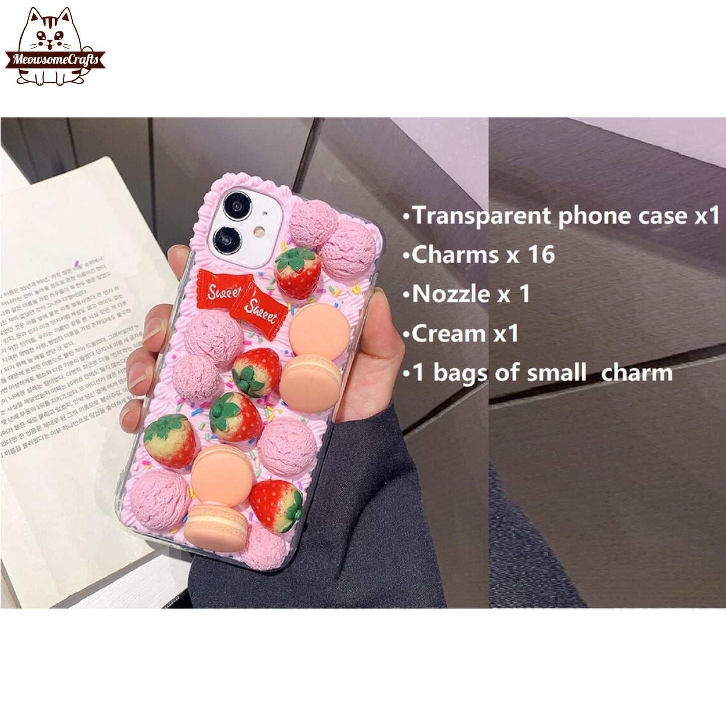 Decoden Custom Phone Case DIY Craft Kits | Chocolate Strawberry Ice Cream Cookies Candy Charms | Samsung Android iPhone