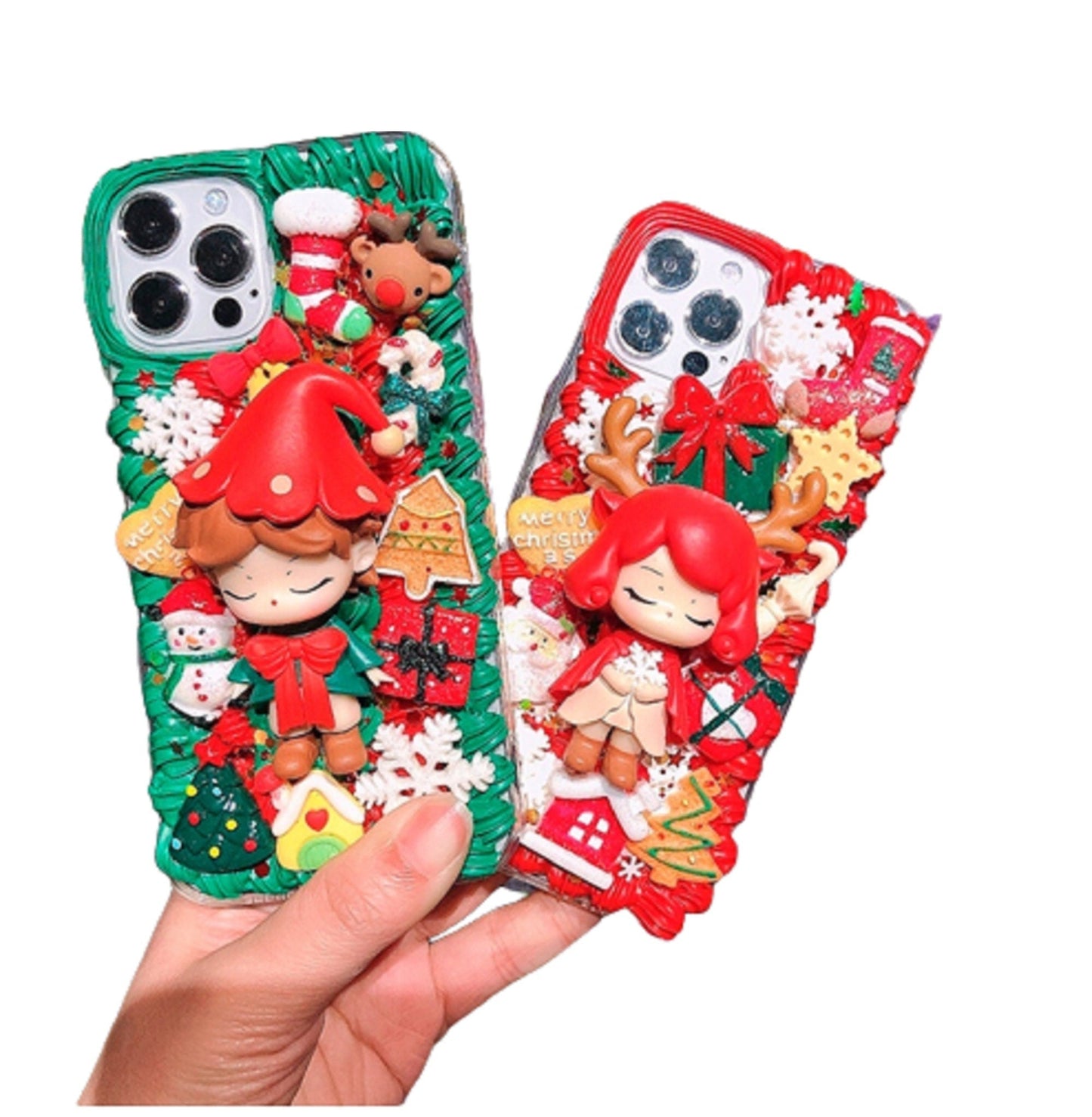 Decoden Custom Phone Case DIY Craft Kits | Christmas Kawaii Anime Girl Elf Santa Reindeer Charms | Samsung Android