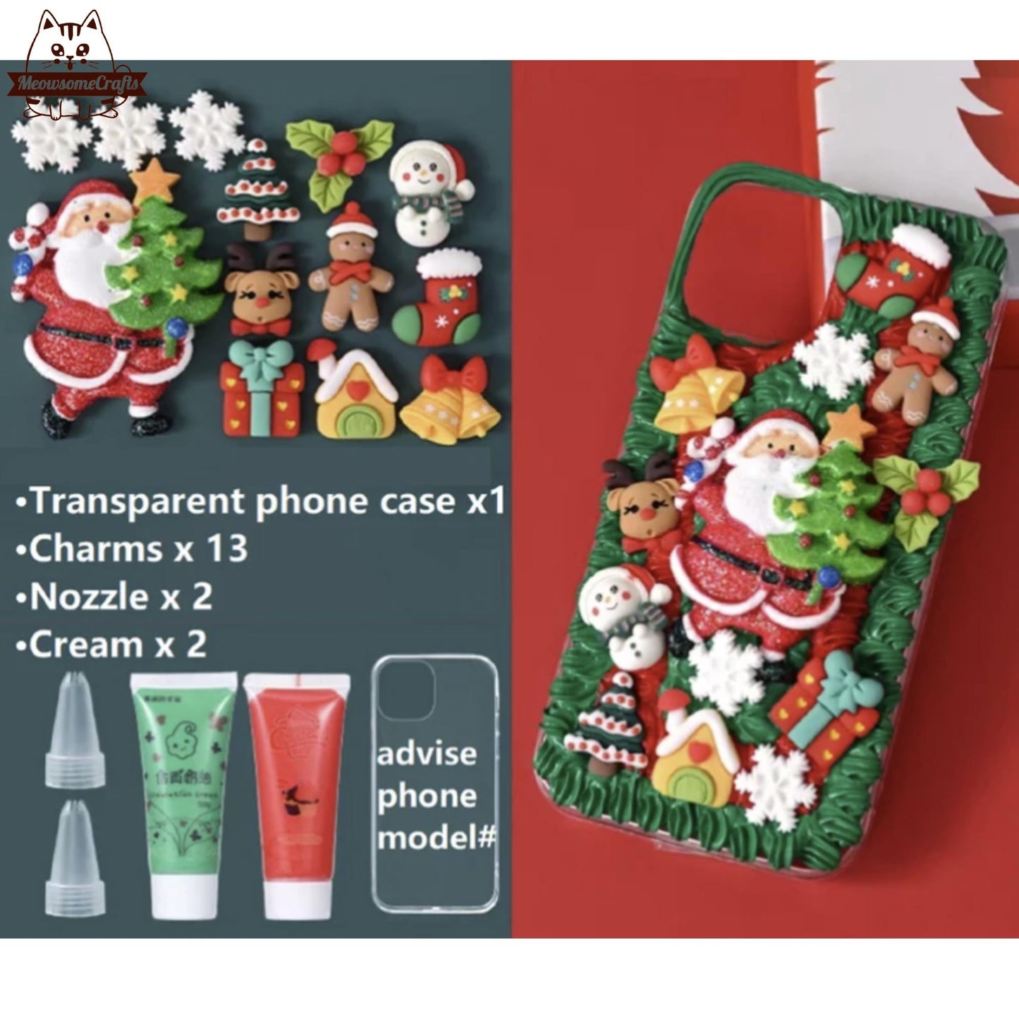 Decoden Custom Phone Case DIY Craft Kits | Christmas Tree Santa Sleigh Reindeer Snowflakes Gifts Charms | Samsung