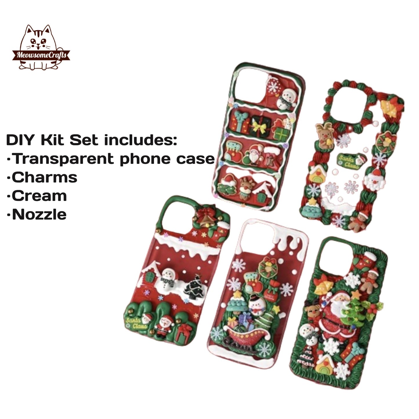 Decoden Custom Phone Case DIY Craft Kits | Christmas Tree Santa Sleigh Reindeer Snowflakes Gifts Charms | Samsung