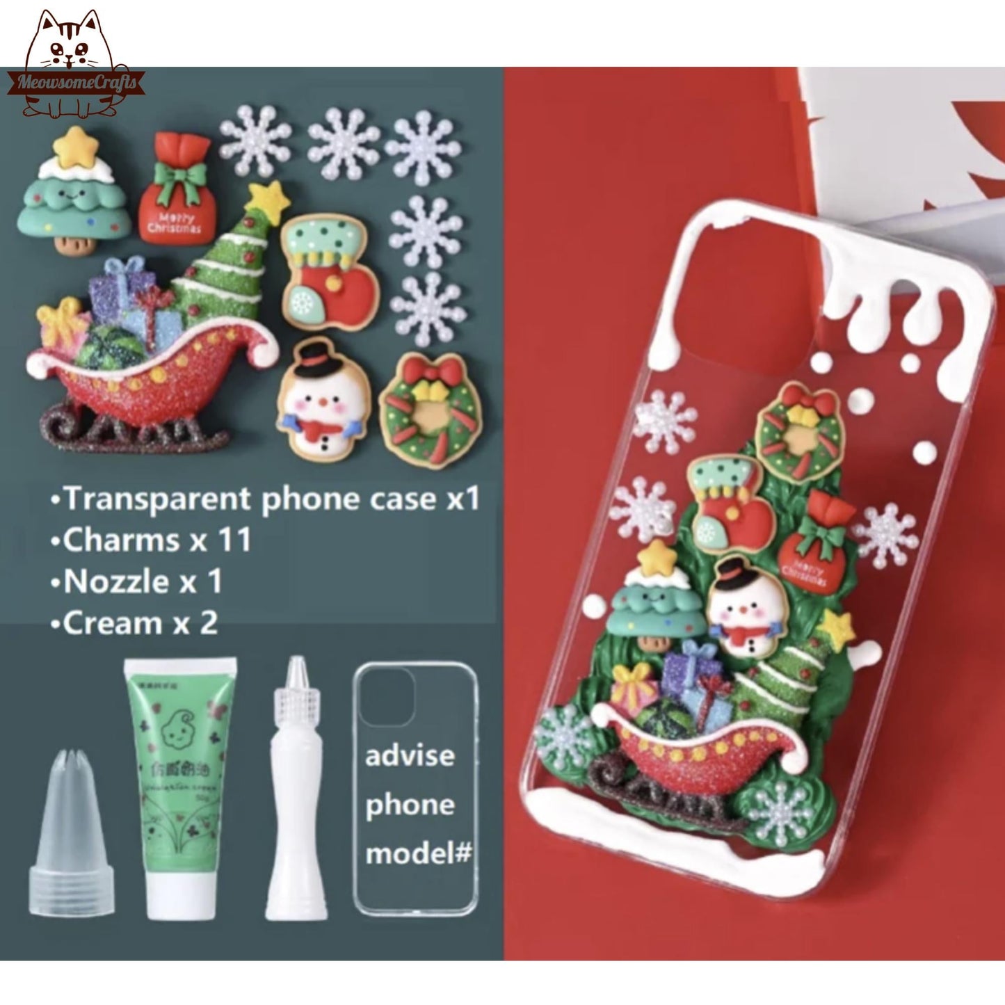 Decoden Custom Phone Case DIY Craft Kits | Christmas Tree Santa Sleigh Reindeer Snowflakes Gifts Charms | Samsung