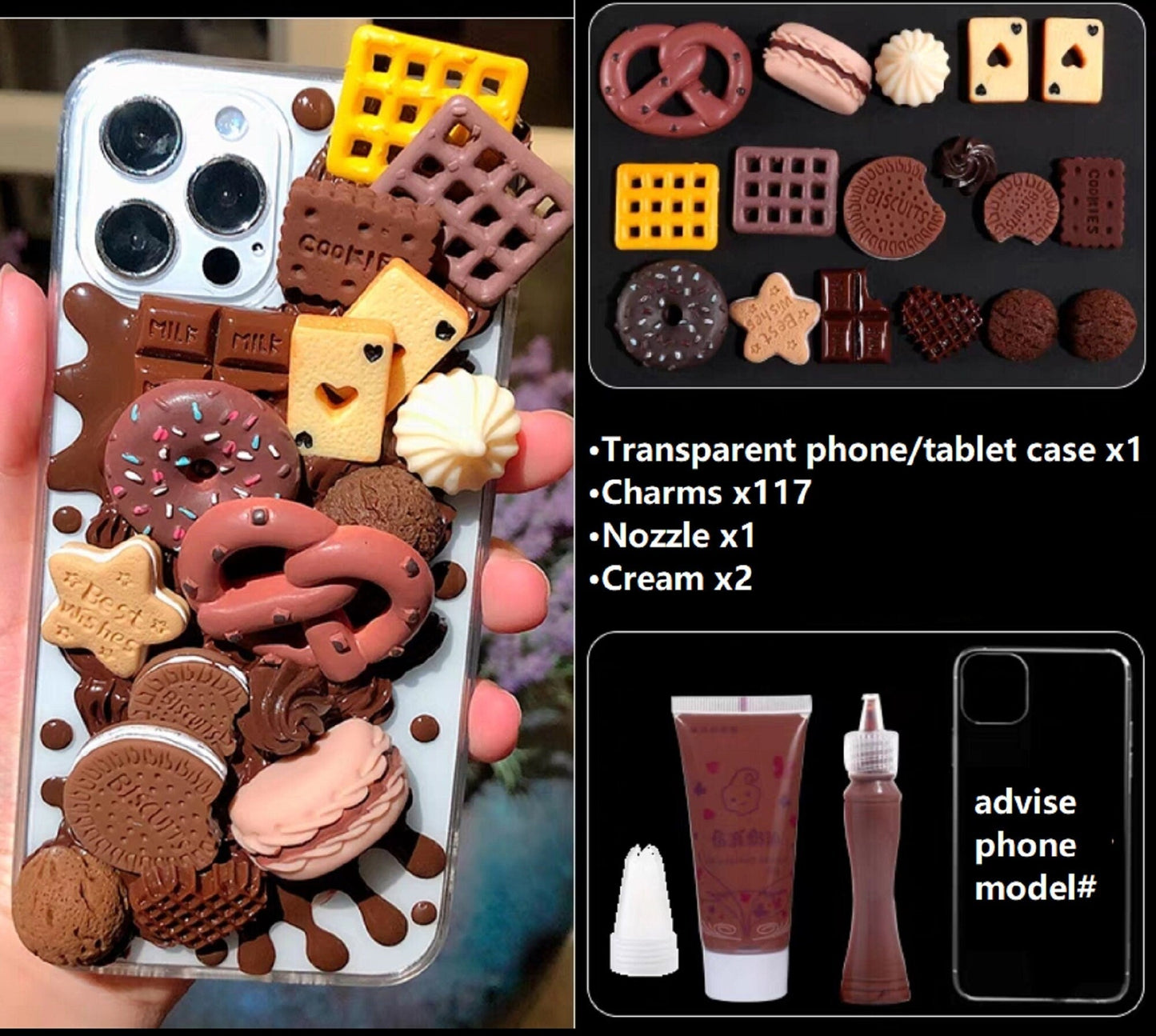 Decoden Custom Phone Case DIY Craft Kits | Cookies Pretzels Ice Cream Chocolates Candy Charms | Samsung Android iPhone