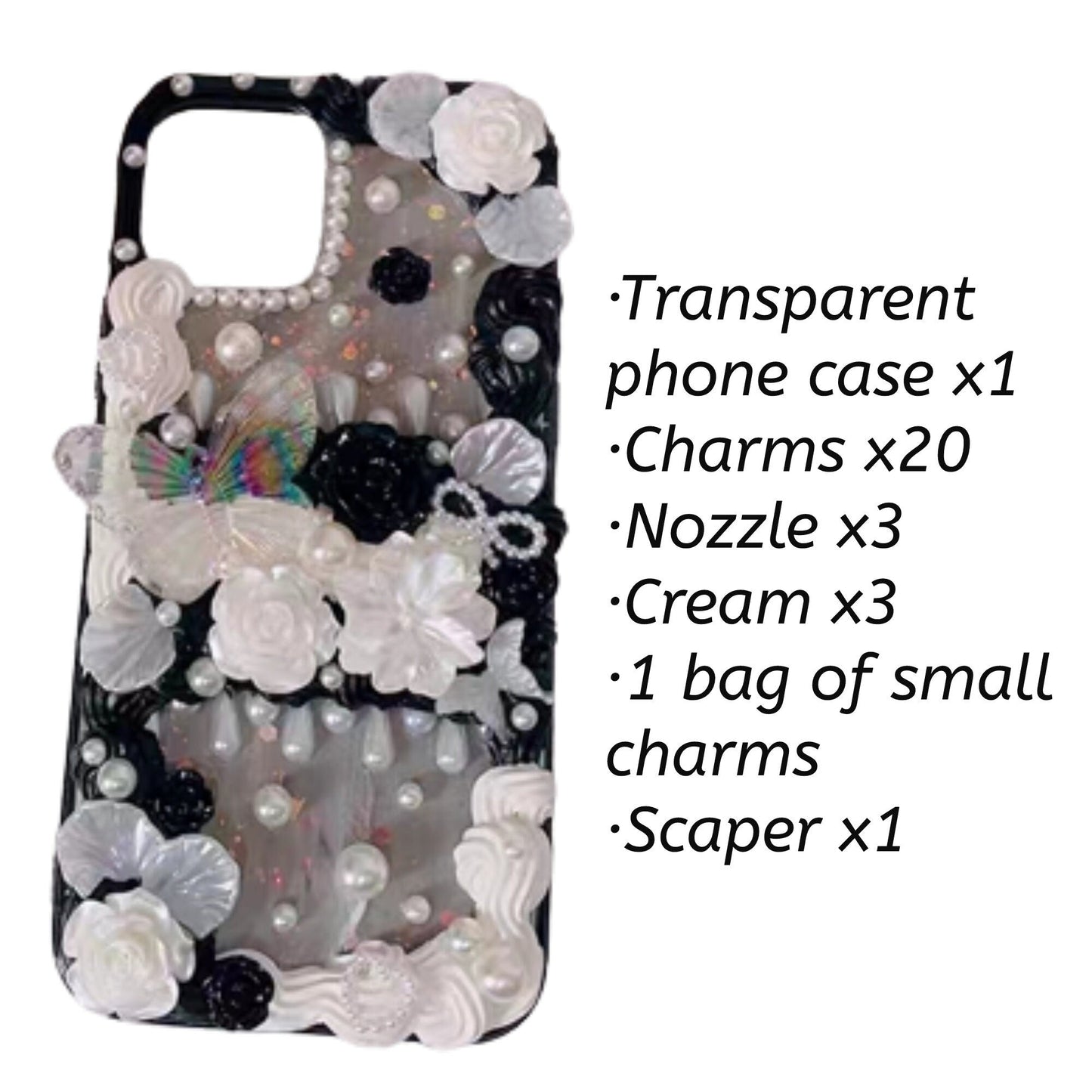 Decoden Custom Phone Case DIY Craft Kits | Flowers Iridescent Butterflies Teardrop Pearls Charms | Samsung Android
