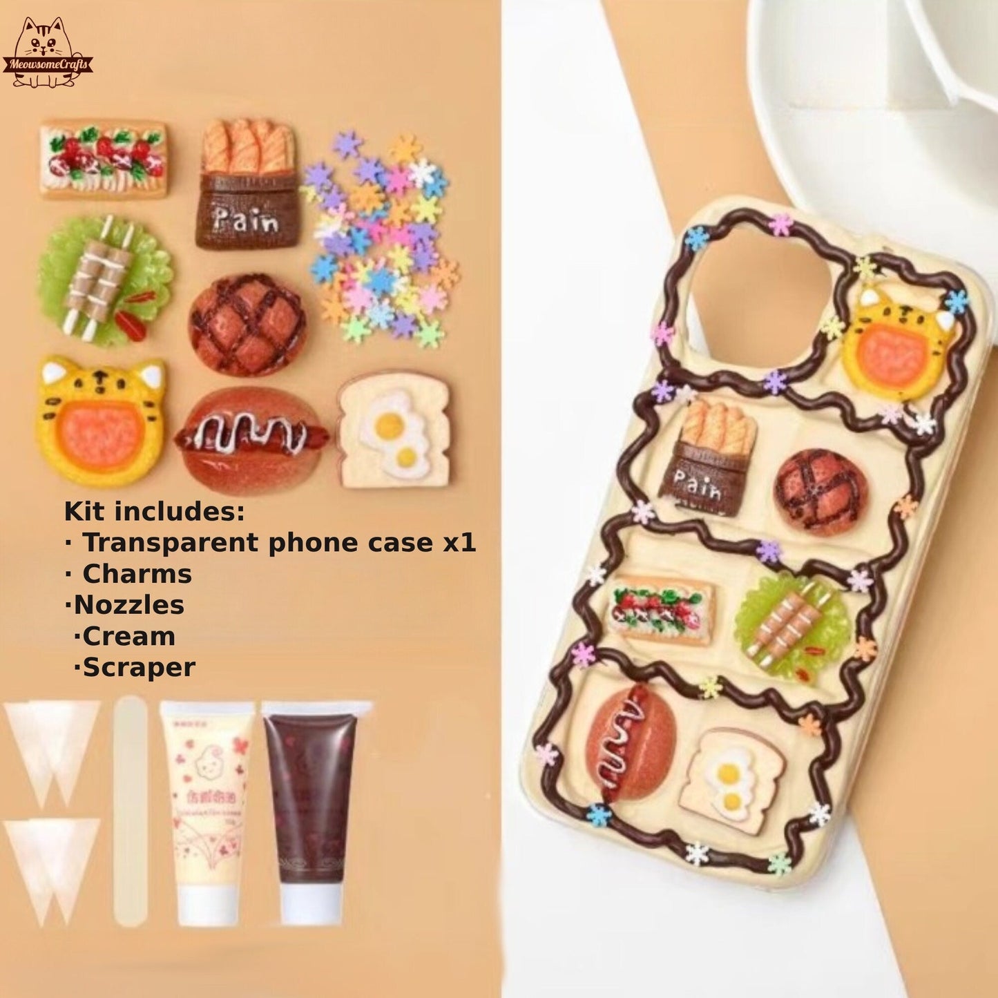 Decoden Custom Phone Case DIY Craft Kits | Food Sushi Dumplings Pizza Bread Meat Dessert Charms | Samsung Android