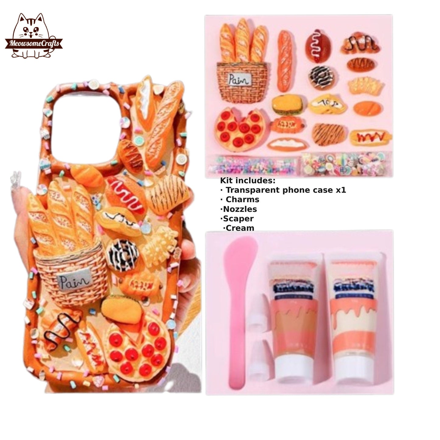 Decoden Custom Phone Case DIY Craft Kits | Food Sushi Dumplings Pizza Bread Meat Dessert Charms | Samsung Android