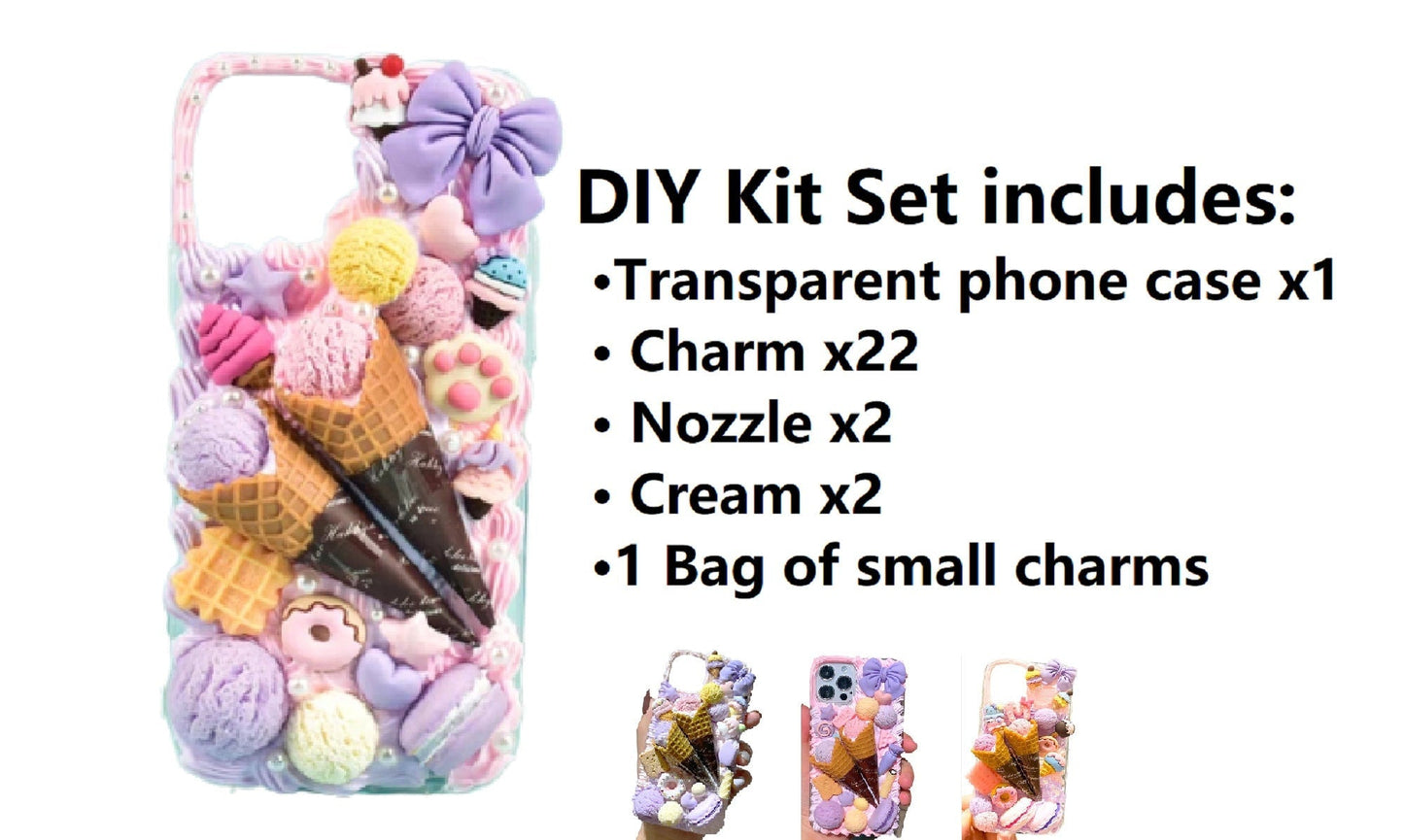 Decoden Custom Phone Case DIY Craft Kits | Ice Cream Scoops Waffle Cones Macaroons Candy Hearts Charms | Samsung