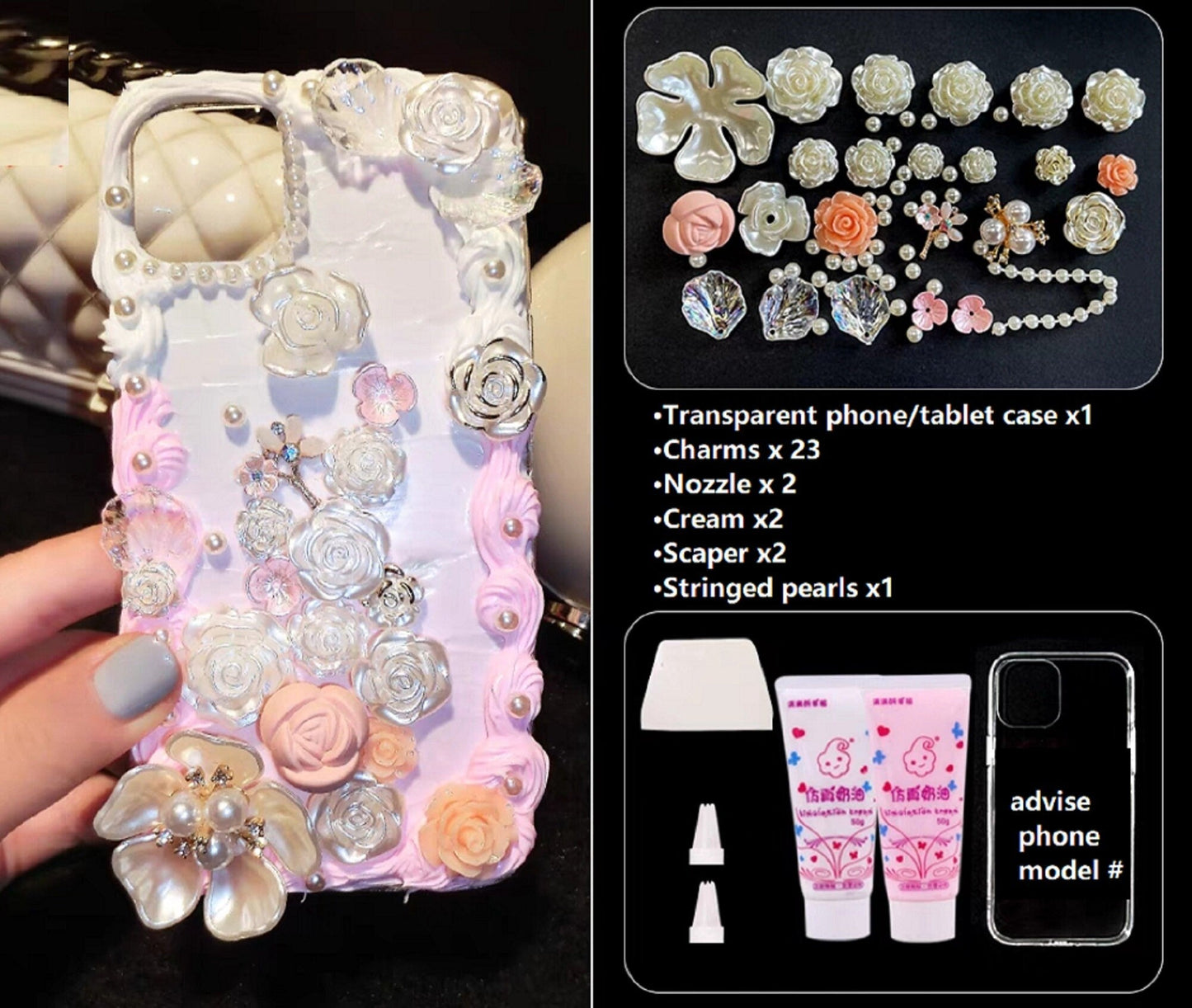 Decoden Custom Phone Case DIY Craft Kits | Iridescent Butterflies Flowers Roses Frames Pearls Charms | Samsung Android