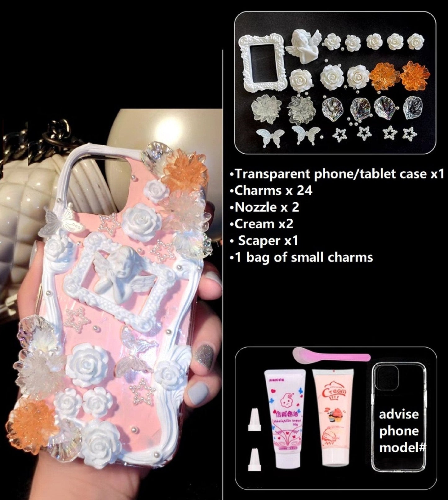 Decoden Custom Phone Case DIY Craft Kits | Iridescent Butterflies Flowers Roses Frames Pearls Charms | Samsung Android