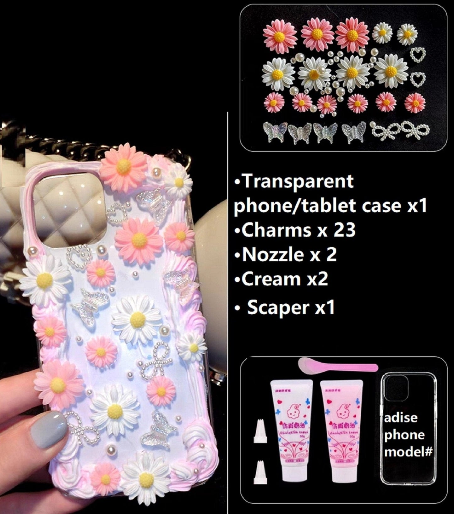 Decoden Custom Phone Case DIY Craft Kits | Iridescent Butterflies Flowers Roses Frames Pearls Charms | Samsung Android