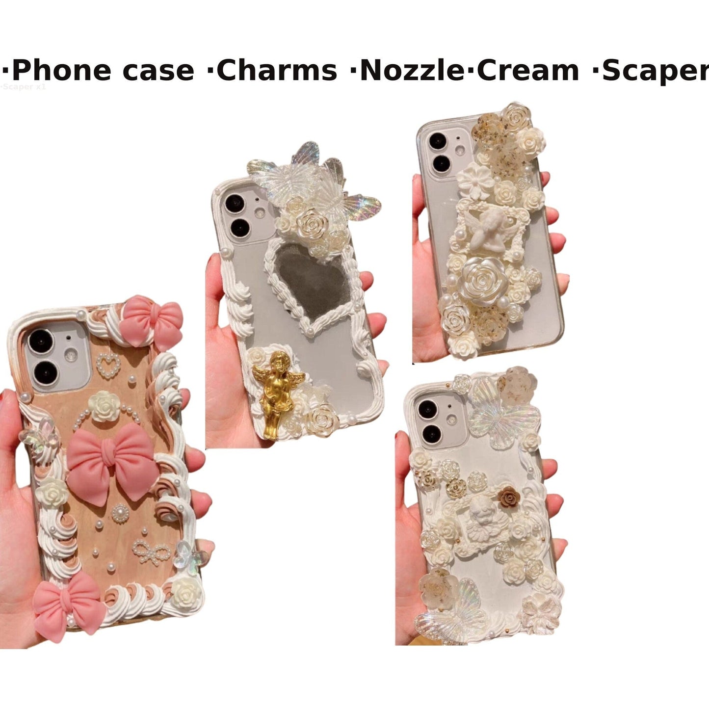 Decoden Custom Phone Case DIY Craft Kits | Iridescent Butterflies Mirror Pearls Frames Angels Charms | Samsung Android