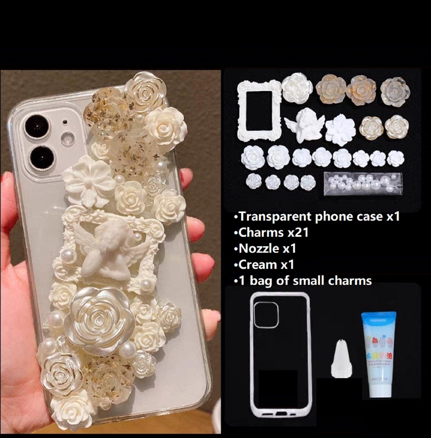 Decoden Custom Phone Case DIY Craft Kits | Iridescent Butterflies Mirror Pearls Frames Angels Charms | Samsung Android