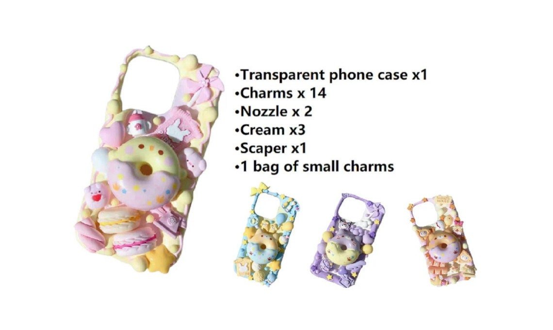 Decoden Custom Phone Case DIY Craft Kits | Kawaii Animal Frosted Donuts Bear Chick Cat Dog Balloons Charms | Samsung