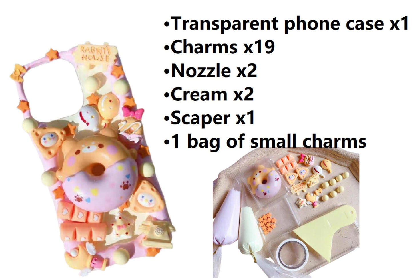 Decoden Custom Phone Case DIY Craft Kits | Kawaii Animal Frosted Donuts Bear Chick Cat Dog Balloons Charms | Samsung