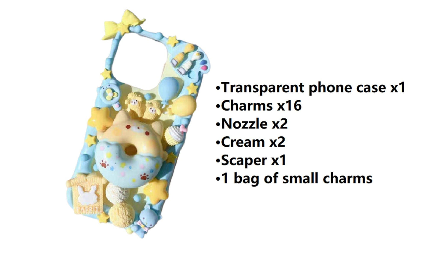 Decoden Custom Phone Case DIY Craft Kits | Kawaii Animal Frosted Donuts Bear Chick Cat Dog Balloons Charms | Samsung