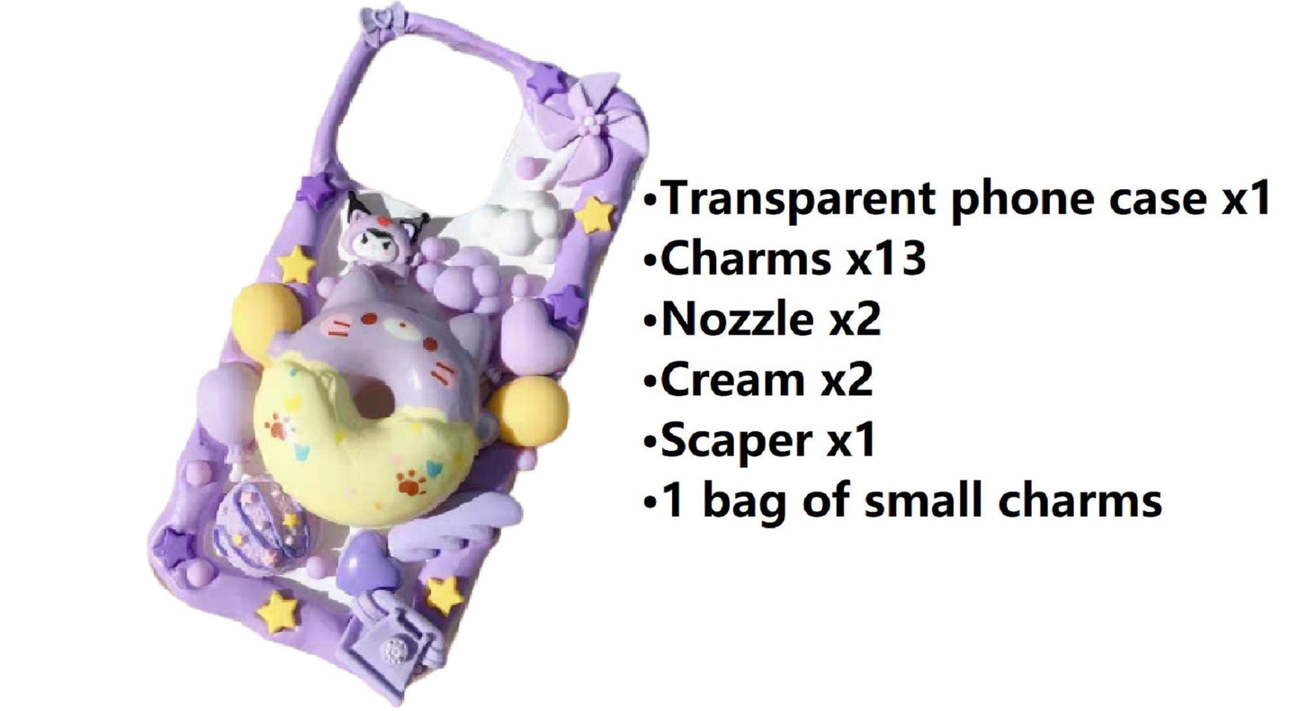 Decoden Custom Phone Case DIY Craft Kits | Kawaii Animal Frosted Donuts Bear Chick Cat Dog Balloons Charms | Samsung