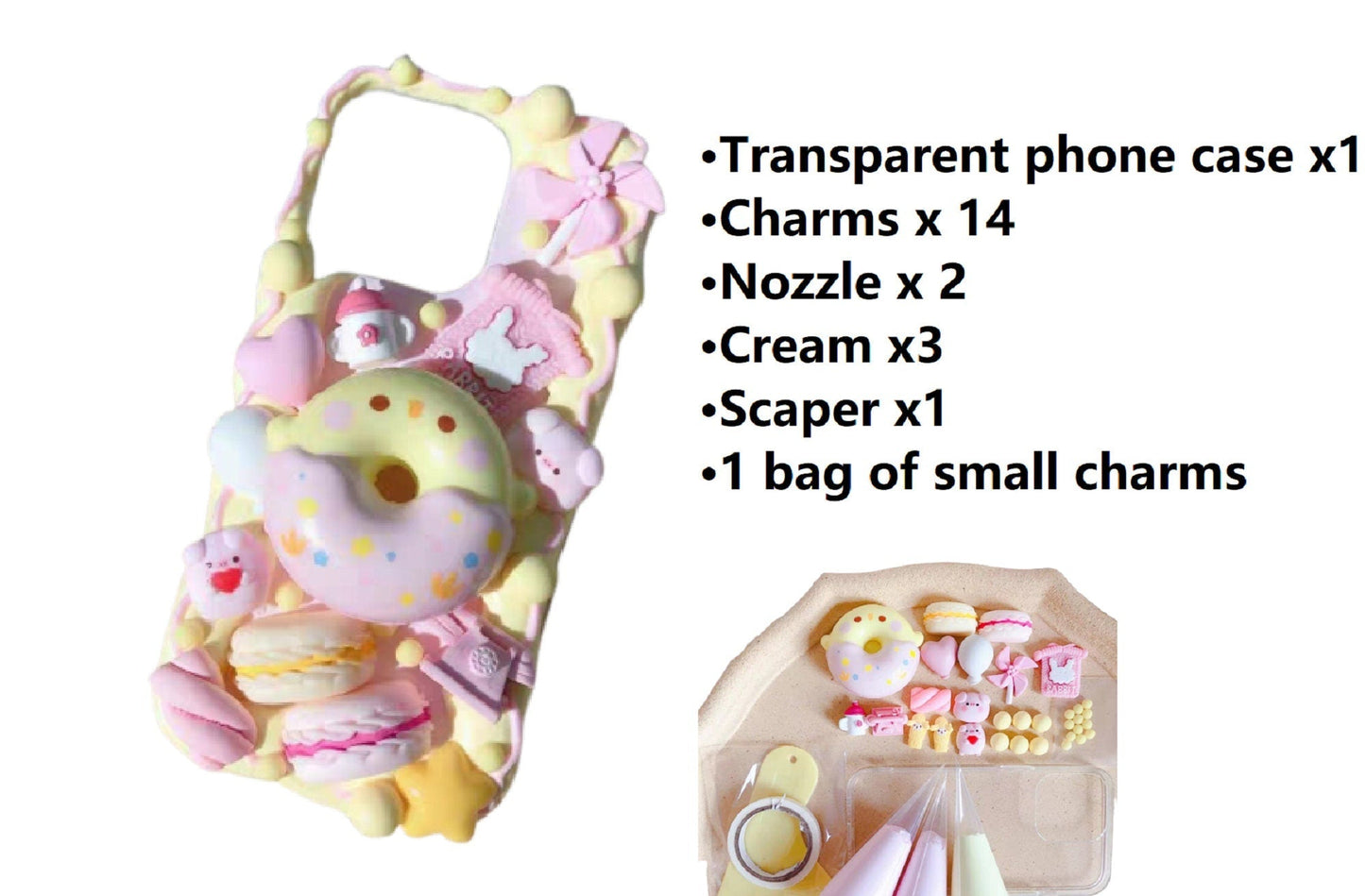 Decoden Custom Phone Case DIY Craft Kits | Kawaii Animal Frosted Donuts Bear Chick Cat Dog Balloons Charms | Samsung