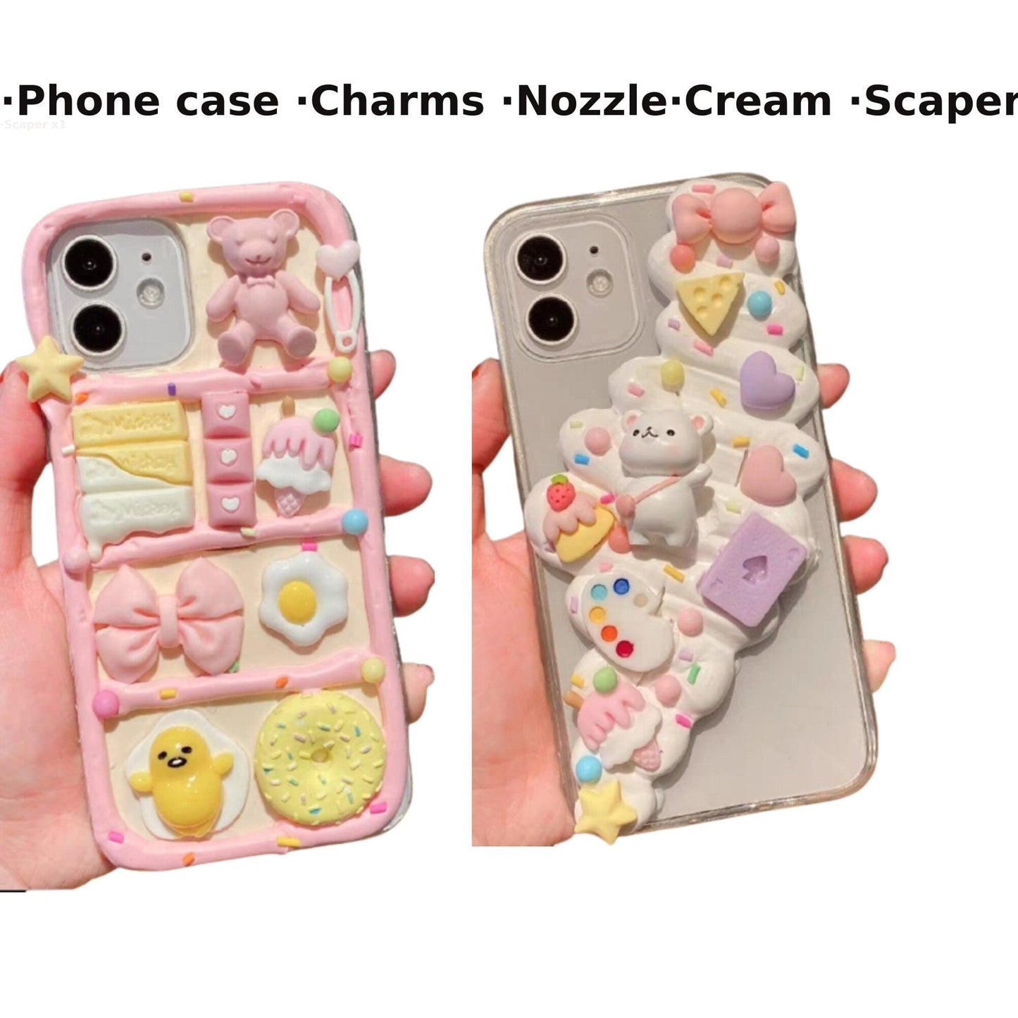 Decoden Custom Phone Case DIY Craft Kits | Kawaii Bear Heart Bag Food Candy Sprinkles Charms | Samsung Android iPhone