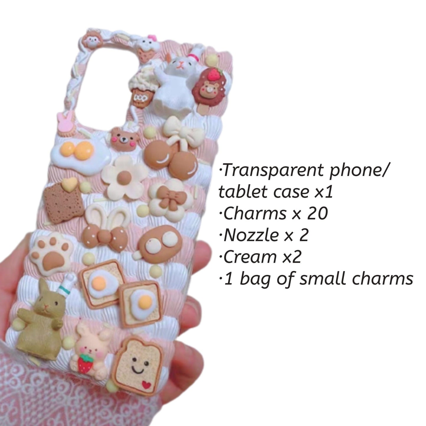 Decoden Custom Phone Case DIY Craft Kits | Kawaii Cat Rabbit Eggs Toast Cookies Flowers Charms | Samsung Android iPhone