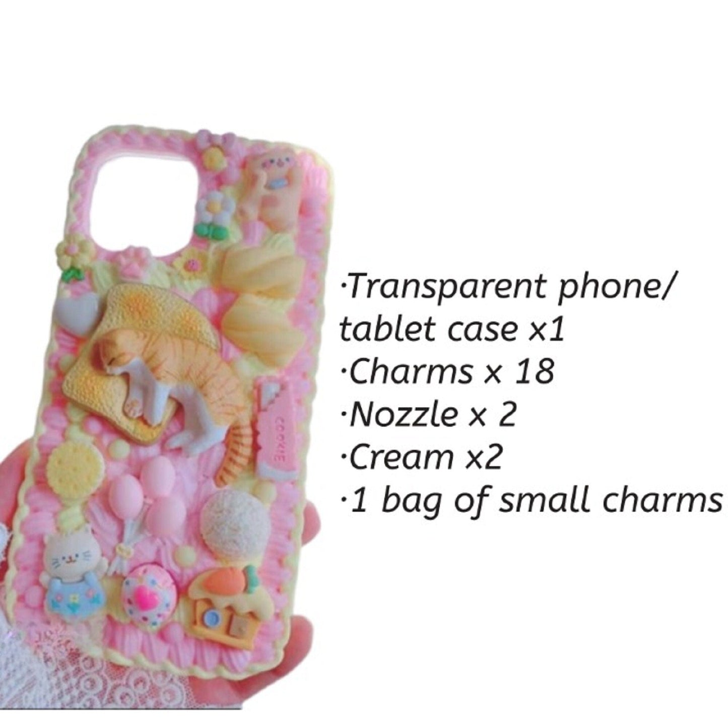 Decoden Custom Phone Case DIY Craft Kits | Kawaii Cat Rabbit Eggs Toast Cookies Flowers Charms | Samsung Android iPhone