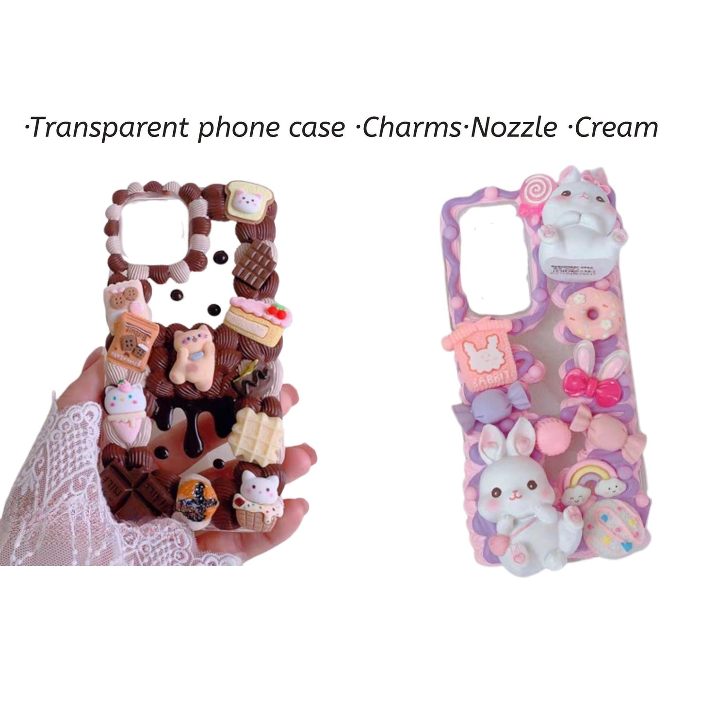 Decoden Custom Phone Case DIY Craft Kits | Kawaii Cat Rabbits Cat Shaped Food Rabbit Ears Charms | Samsung Android