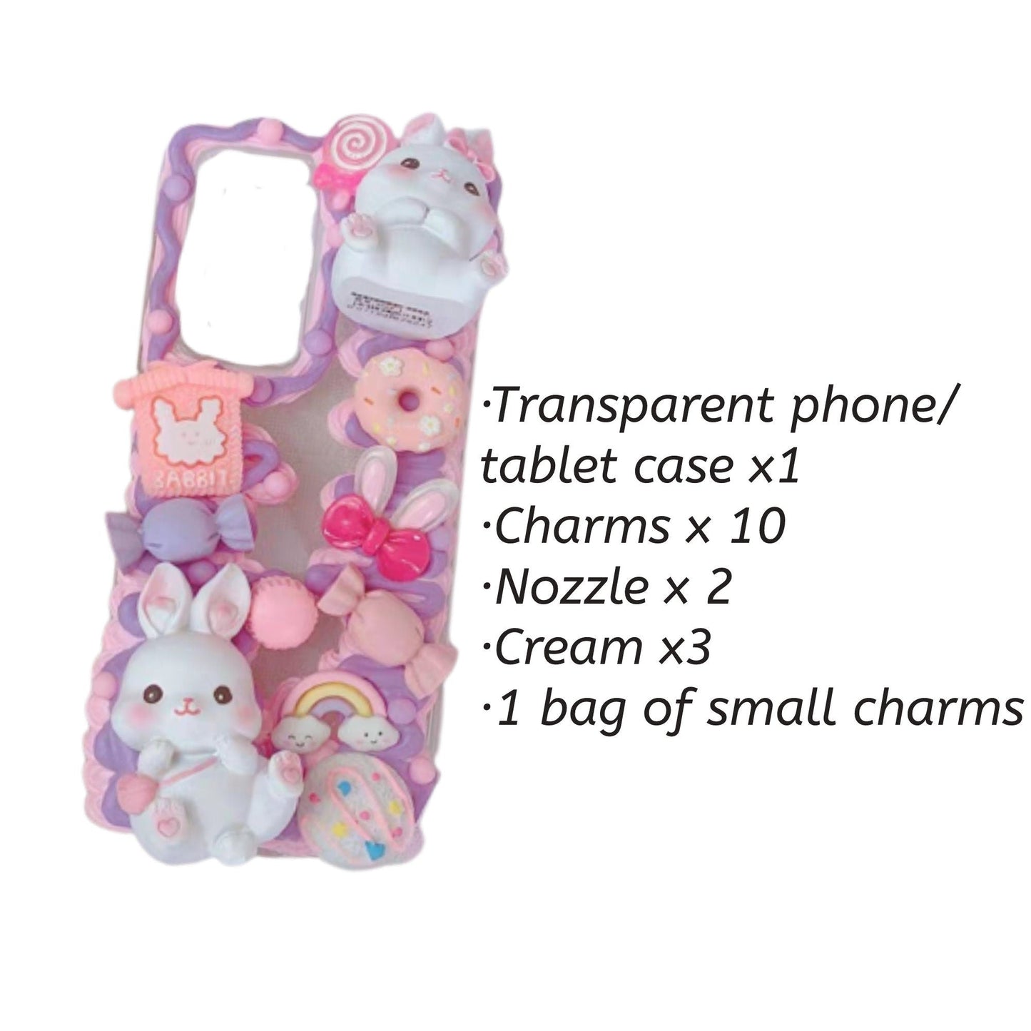 Decoden Custom Phone Case DIY Craft Kits | Kawaii Cat Rabbits Cat Shaped Food Rabbit Ears Charms | Samsung Android