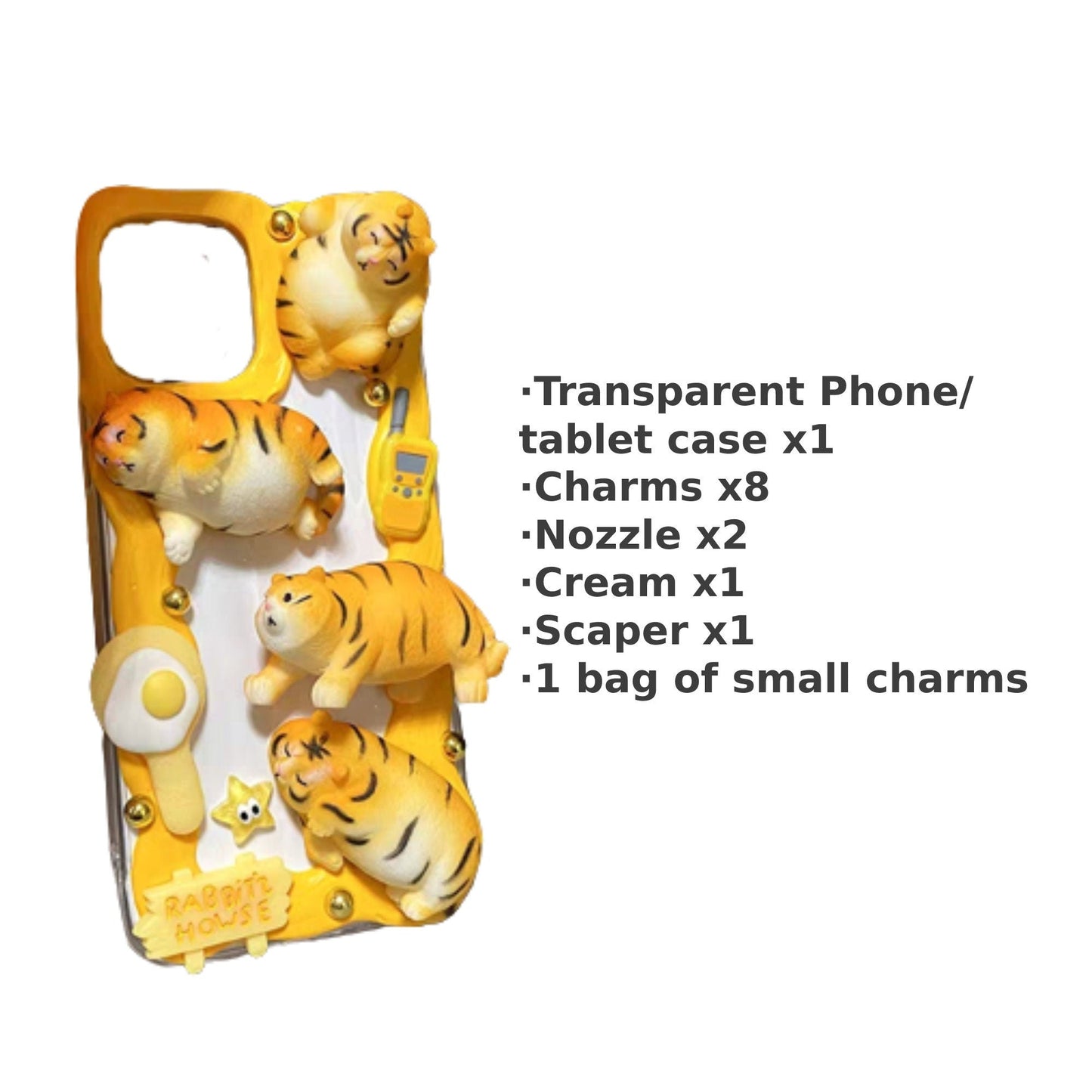 Decoden Custom Phone Case DIY Craft Kits | Kawaii Fat Tiger Cat Mouse Cheese Flowers Charms | Samsung Android iPhone