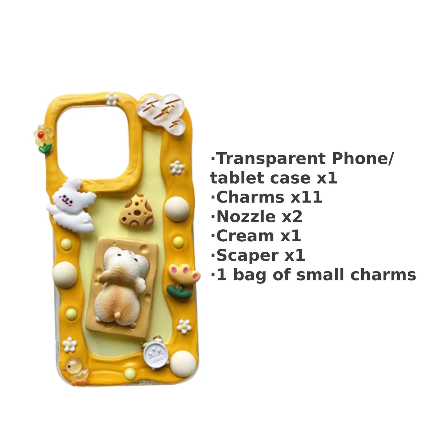 Decoden Custom Phone Case DIY Craft Kits | Kawaii Fat Tiger Cat Mouse Cheese Flowers Charms | Samsung Android iPhone