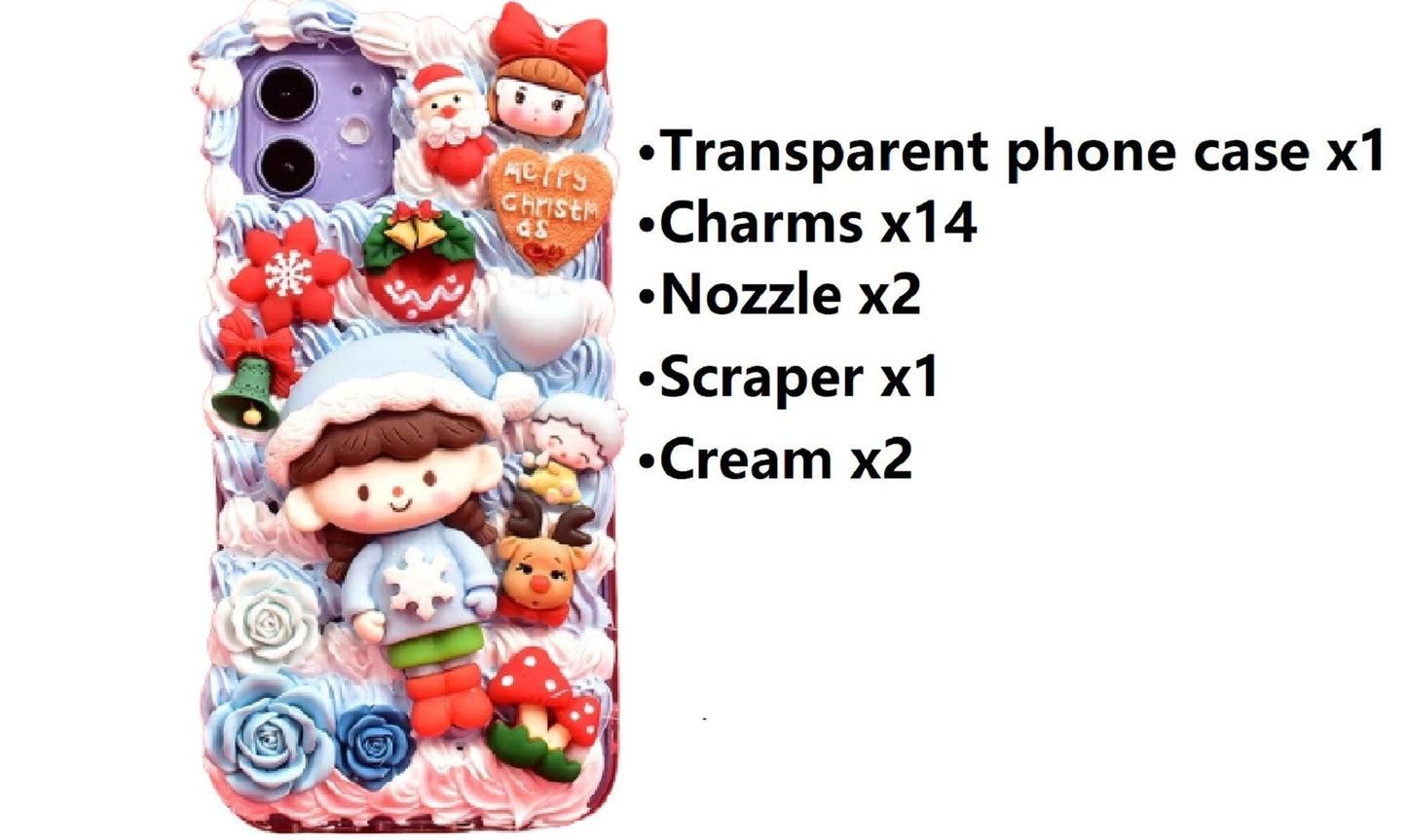 Decoden Custom Phone Case DIY Craft Kits | Kawaii Girl Christmas Santa Snowman Reindeer Winter Hats Charms | Samsung