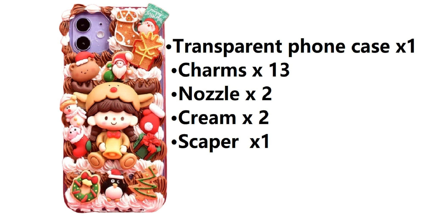 Decoden Custom Phone Case DIY Craft Kits | Kawaii Girl Christmas Santa Snowman Reindeer Winter Hats Charms | Samsung
