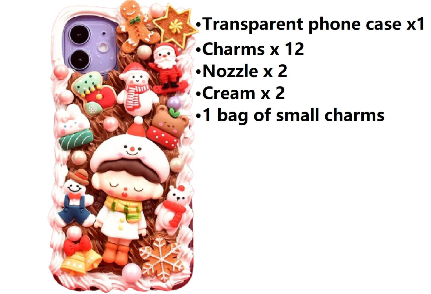 Decoden Custom Phone Case DIY Craft Kits | Kawaii Girl Christmas Santa Snowman Reindeer Winter Hats Charms | Samsung