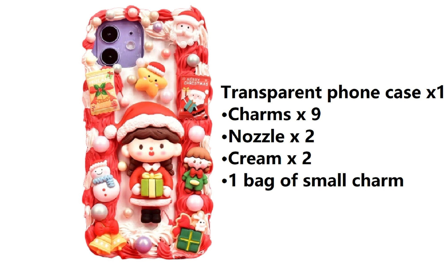Decoden Custom Phone Case DIY Craft Kits | Kawaii Girl Christmas Santa Snowman Reindeer Winter Hats Charms | Samsung