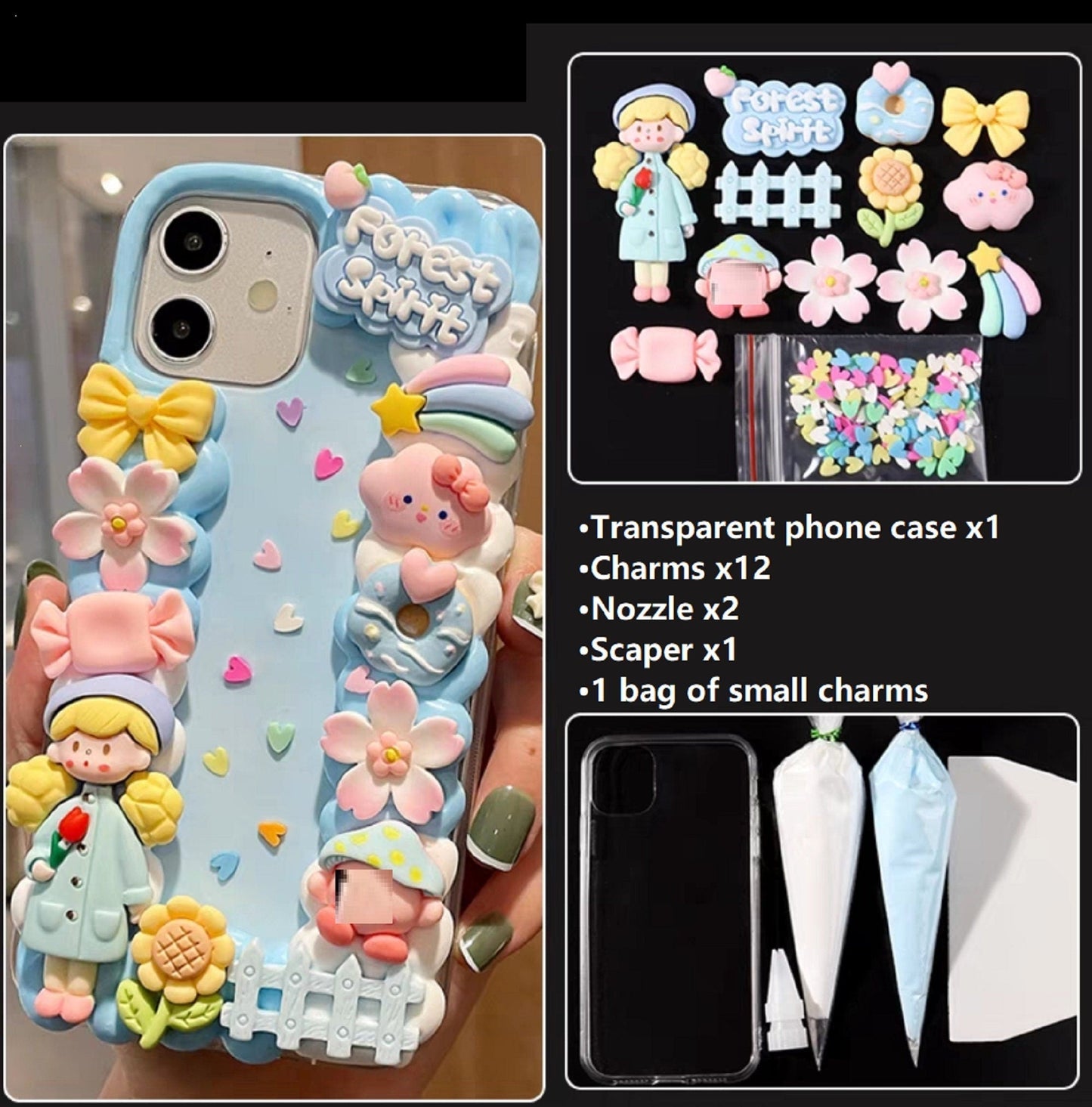 Decoden Custom Phone Case DIY Craft Kits | Kawaii Girl Plants Flowers Clouds Mushroom Candy Bee Charms | Samsung