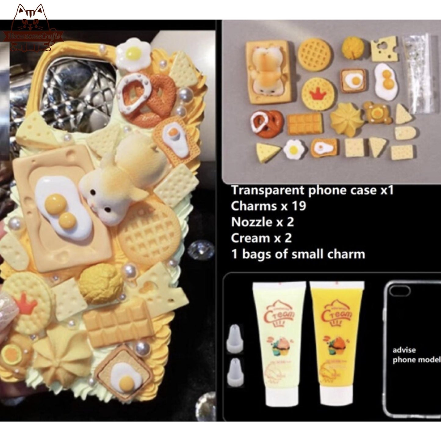 Decoden Custom Phone Case DIY Craft Kits | Kawaii Mouse Food Eggs Crackers Cookies Cheese Charms | Samsung Android