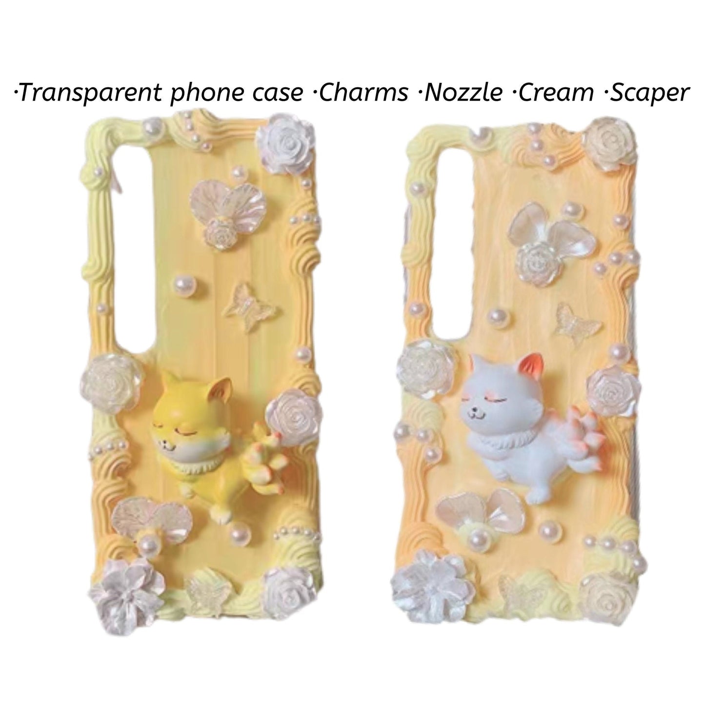 Decoden Custom Phone Case DIY Craft Kits | Kawaii Orange While Nine Tailed Fox Animal Charms | Samsung Android iPhone