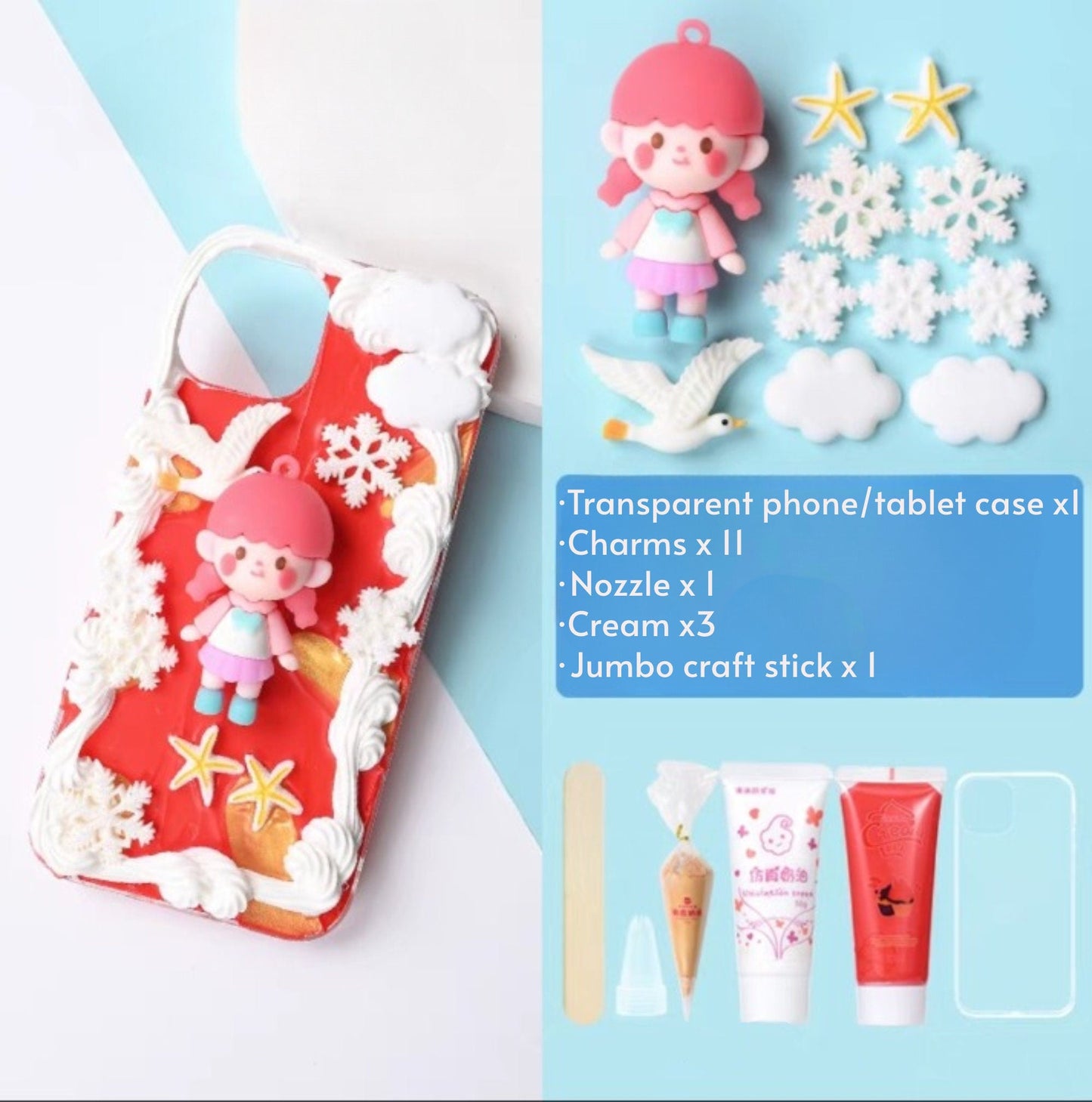 Decoden Custom Phone Case DIY Craft Kits | Kawaii Panda Girl Clouds Snowflakes Candy Charms | Samsung Android iPhone